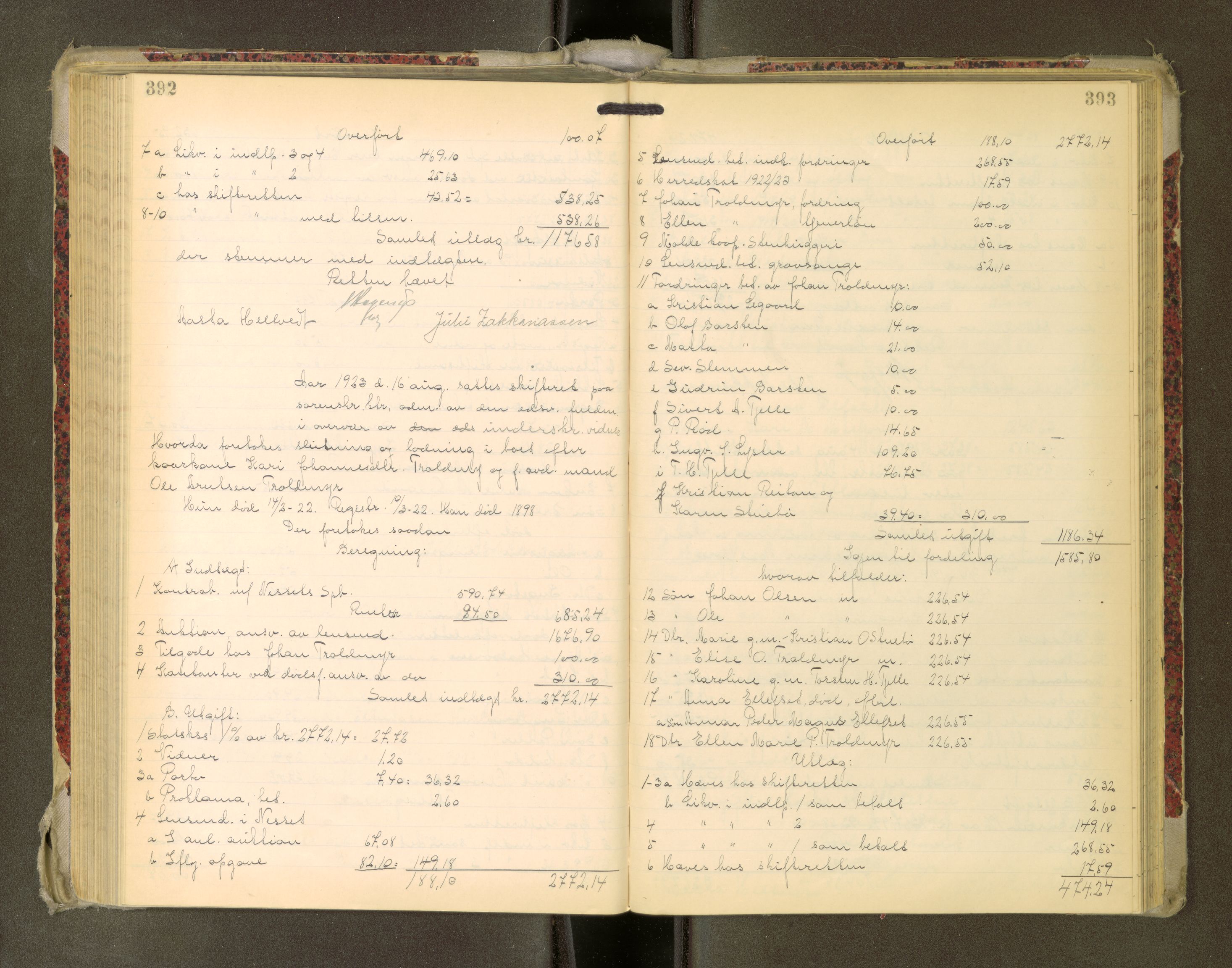 Romsdal sorenskriveri, AV/SAT-A-4149/1/3/3A/L0022: Skifteutlodnings Protokoll, 1920-1924, p. 392-393