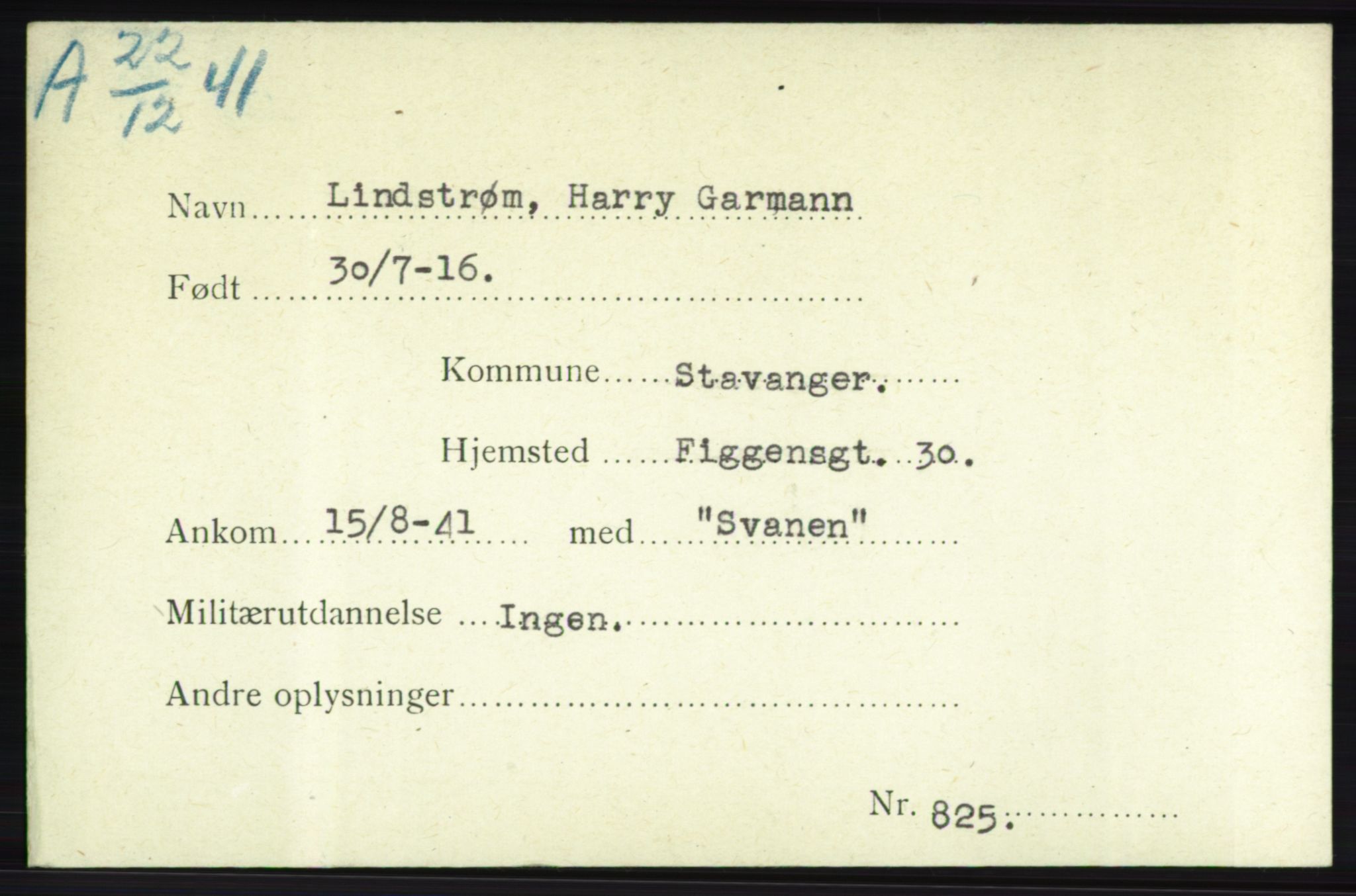 Forsvarets Overkommando. 2. kontor. Arkiv 8.1. Mottakersentralen FDE og FO.II, RA/RAFA-6952/P/Pa/L0013: Lindstrøm - Midtgård , 1940-1945, p. 2