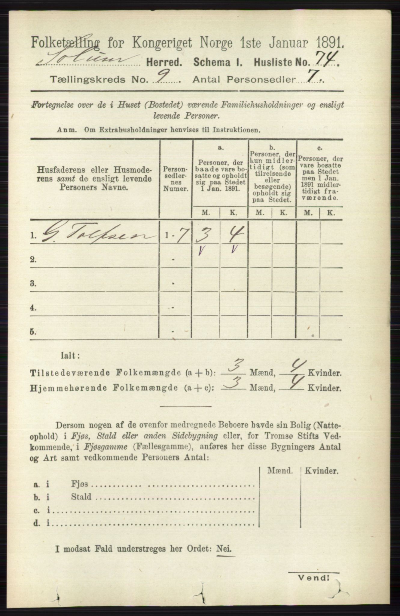 RA, 1891 census for 0818 Solum, 1891, p. 1930