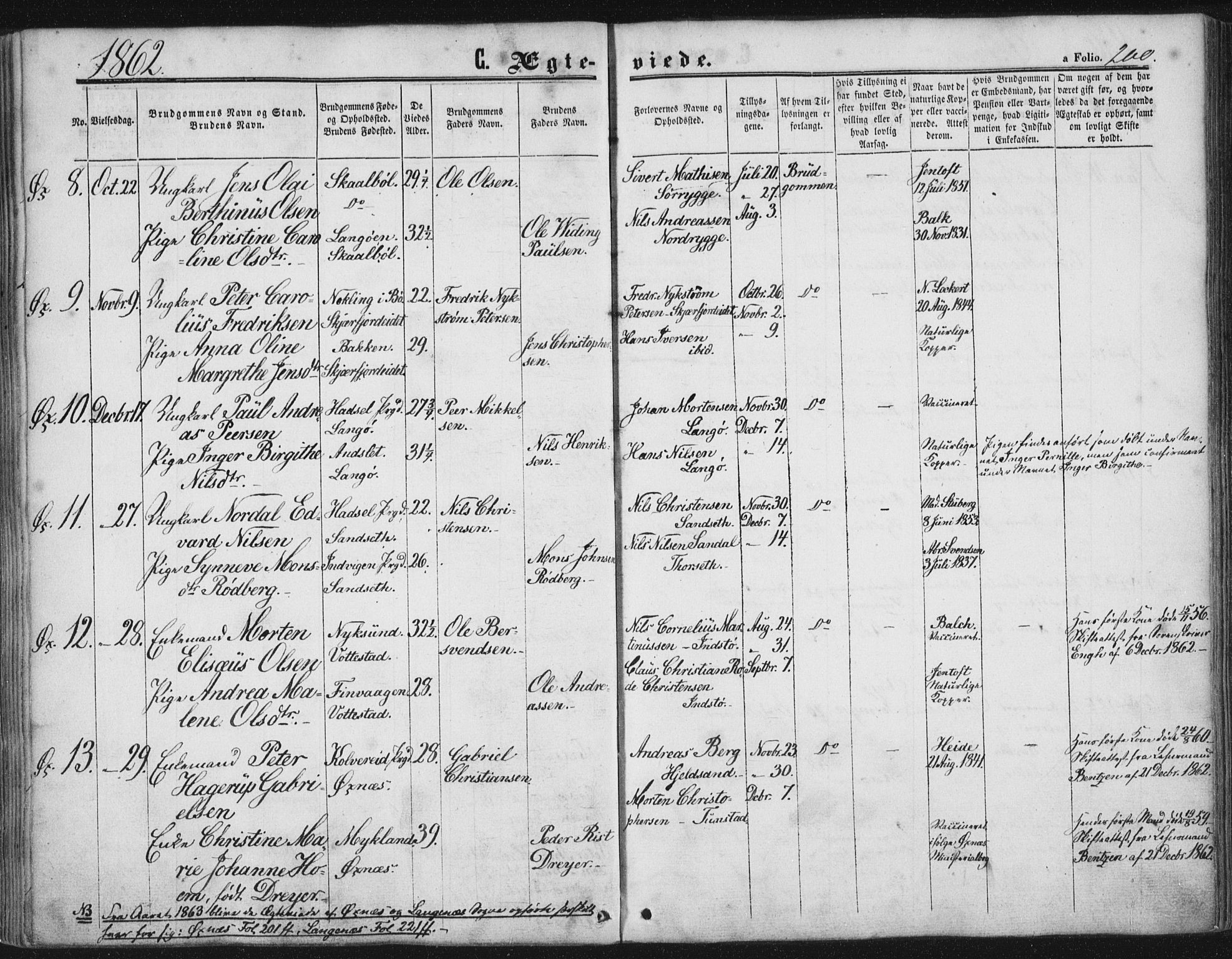 Ministerialprotokoller, klokkerbøker og fødselsregistre - Nordland, SAT/A-1459/893/L1333: Parish register (official) no. 893A06, 1858-1866, p. 200