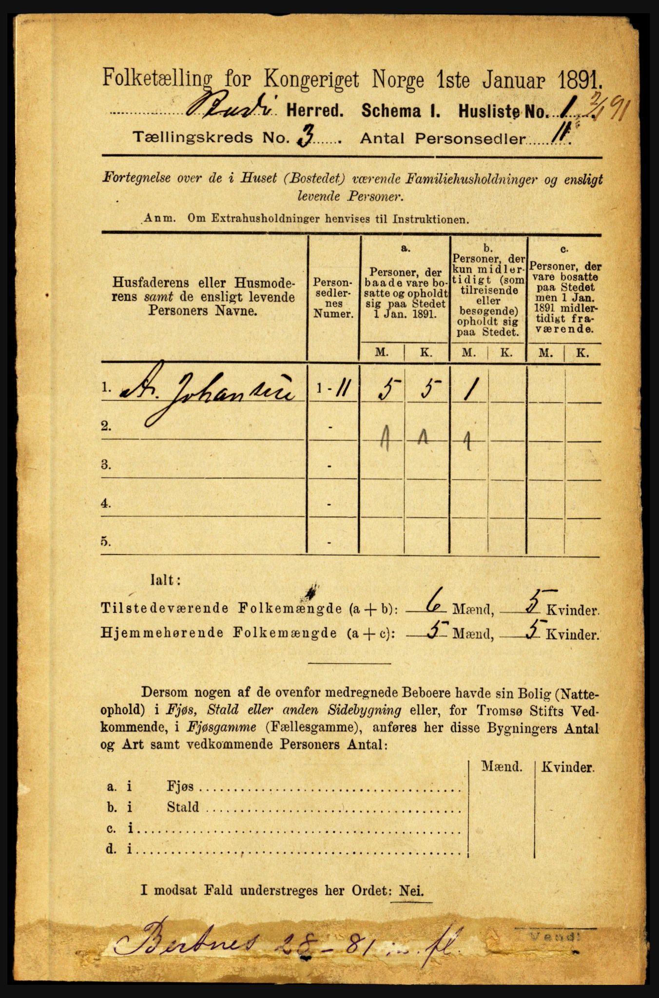 RA, 1891 census for 1843 Bodø, 1891, p. 1503