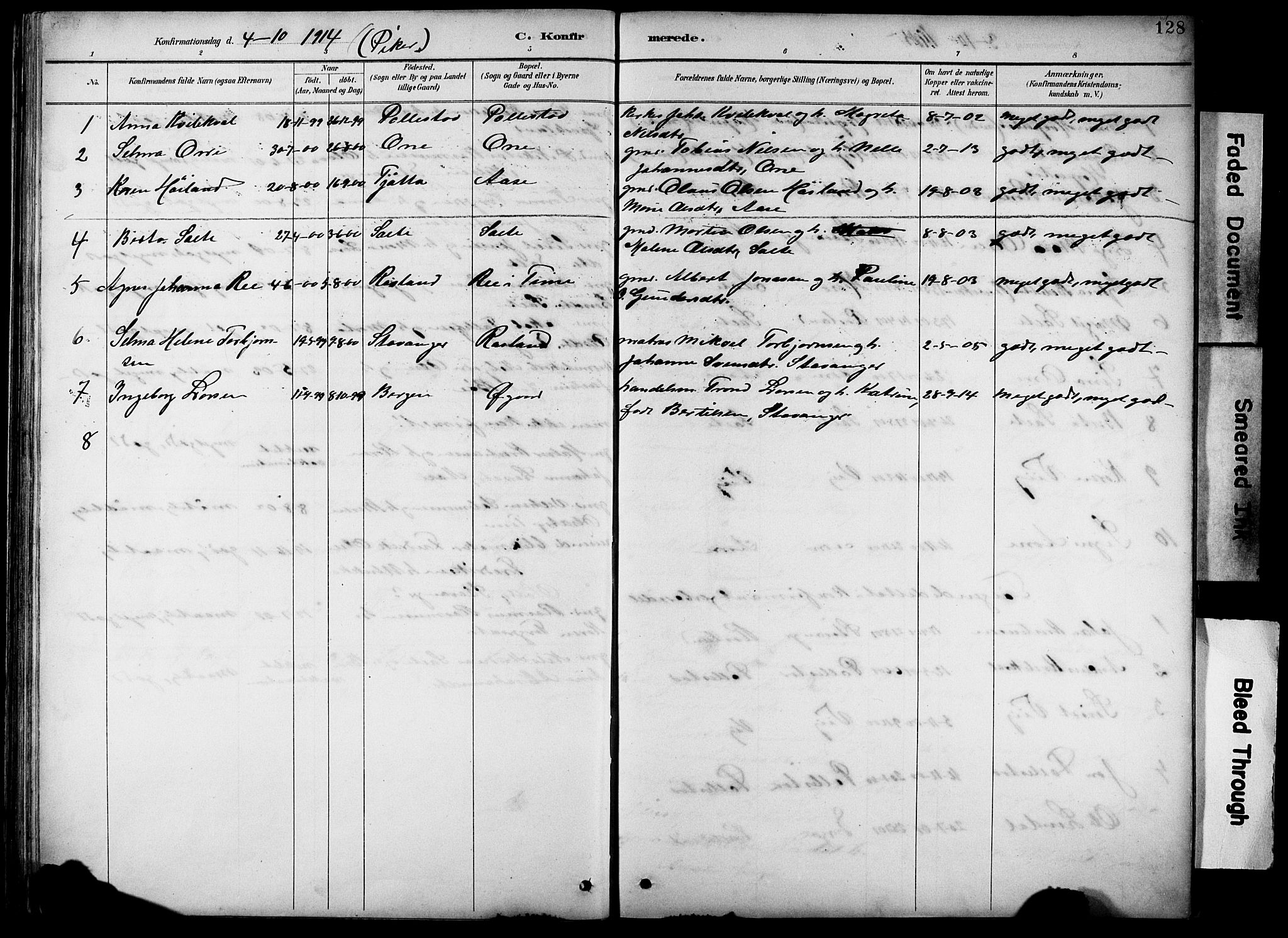 Klepp sokneprestkontor, AV/SAST-A-101803/001/3/30BB/L0005: Parish register (copy) no. B 5, 1889-1918, p. 128