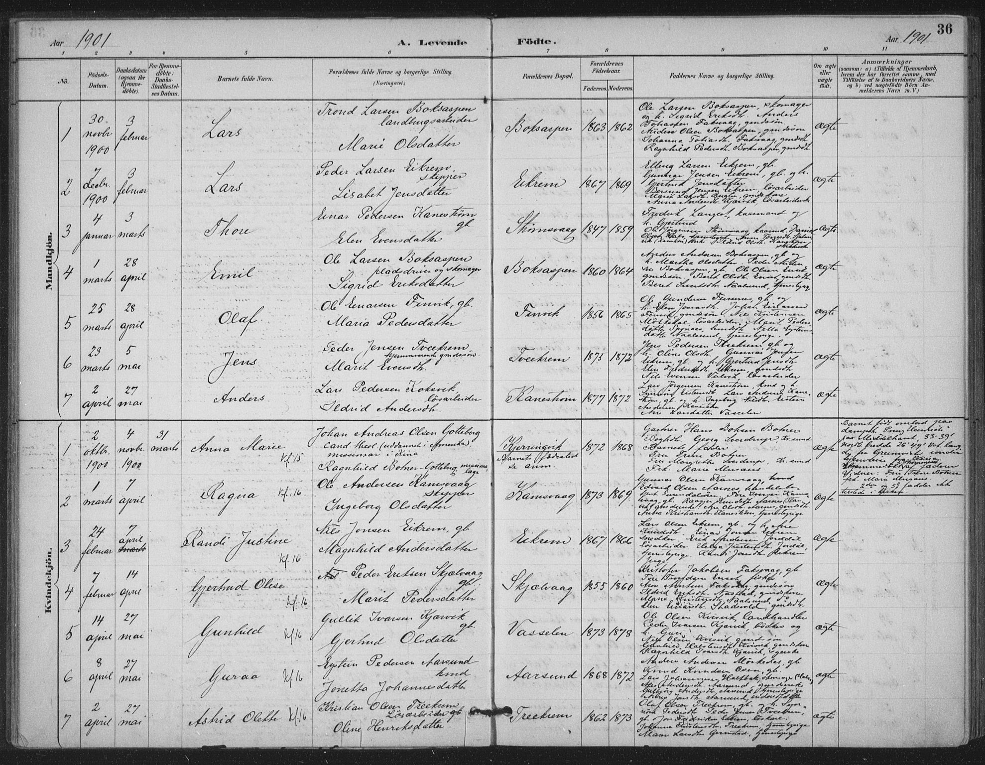 Ministerialprotokoller, klokkerbøker og fødselsregistre - Møre og Romsdal, AV/SAT-A-1454/587/L1000: Parish register (official) no. 587A02, 1887-1910, p. 36