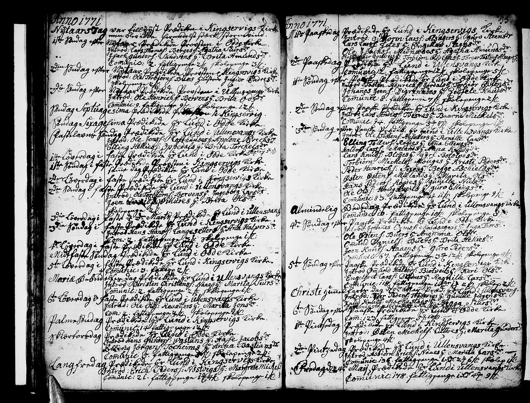 Ullensvang sokneprestembete, AV/SAB-A-78701/H/Haa: Parish register (official) no. A 6 /1, 1758-1788, p. 33