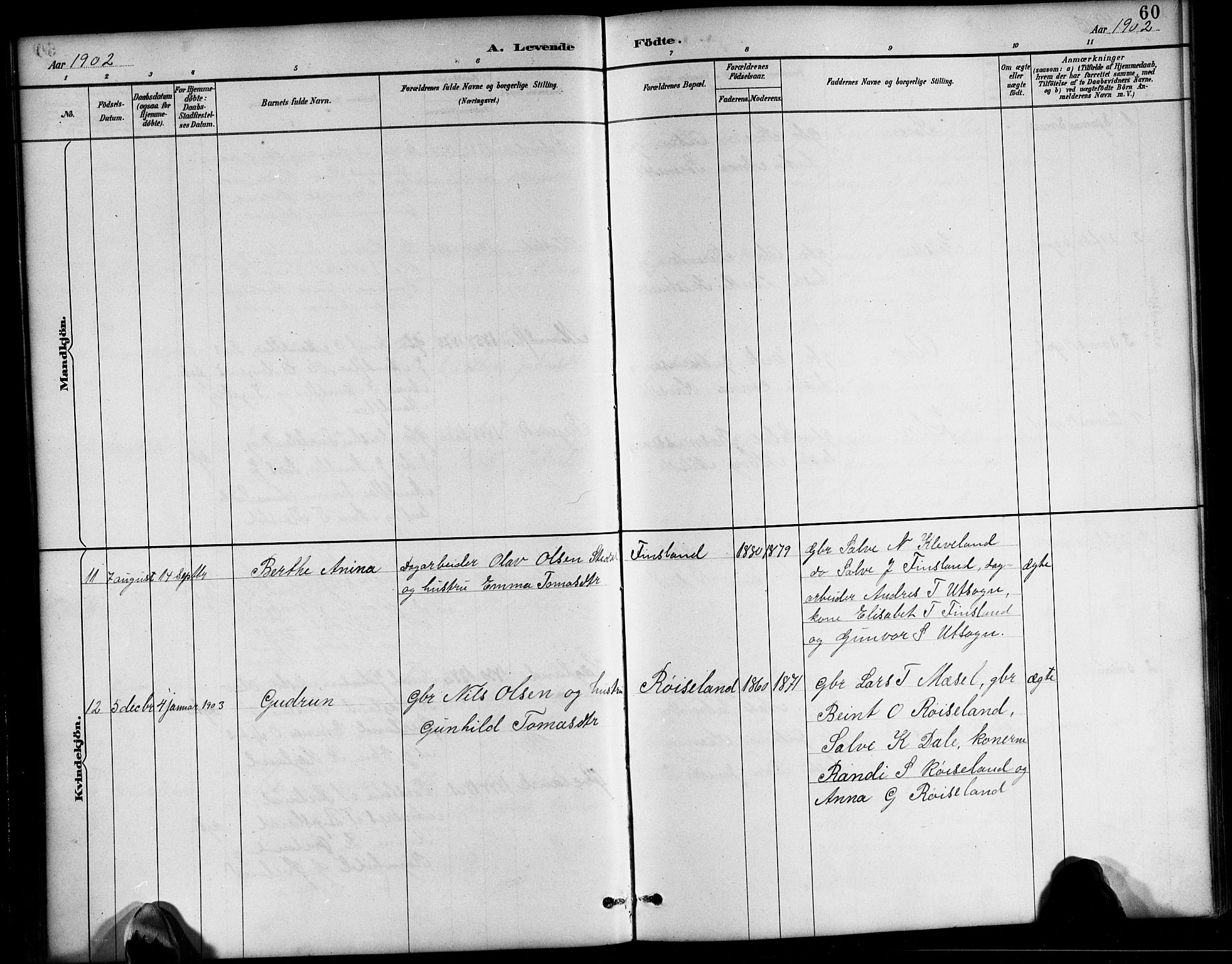 Bjelland sokneprestkontor, SAK/1111-0005/F/Fb/Fbb/L0005: Parish register (copy) no. B 5, 1887-1918, p. 60