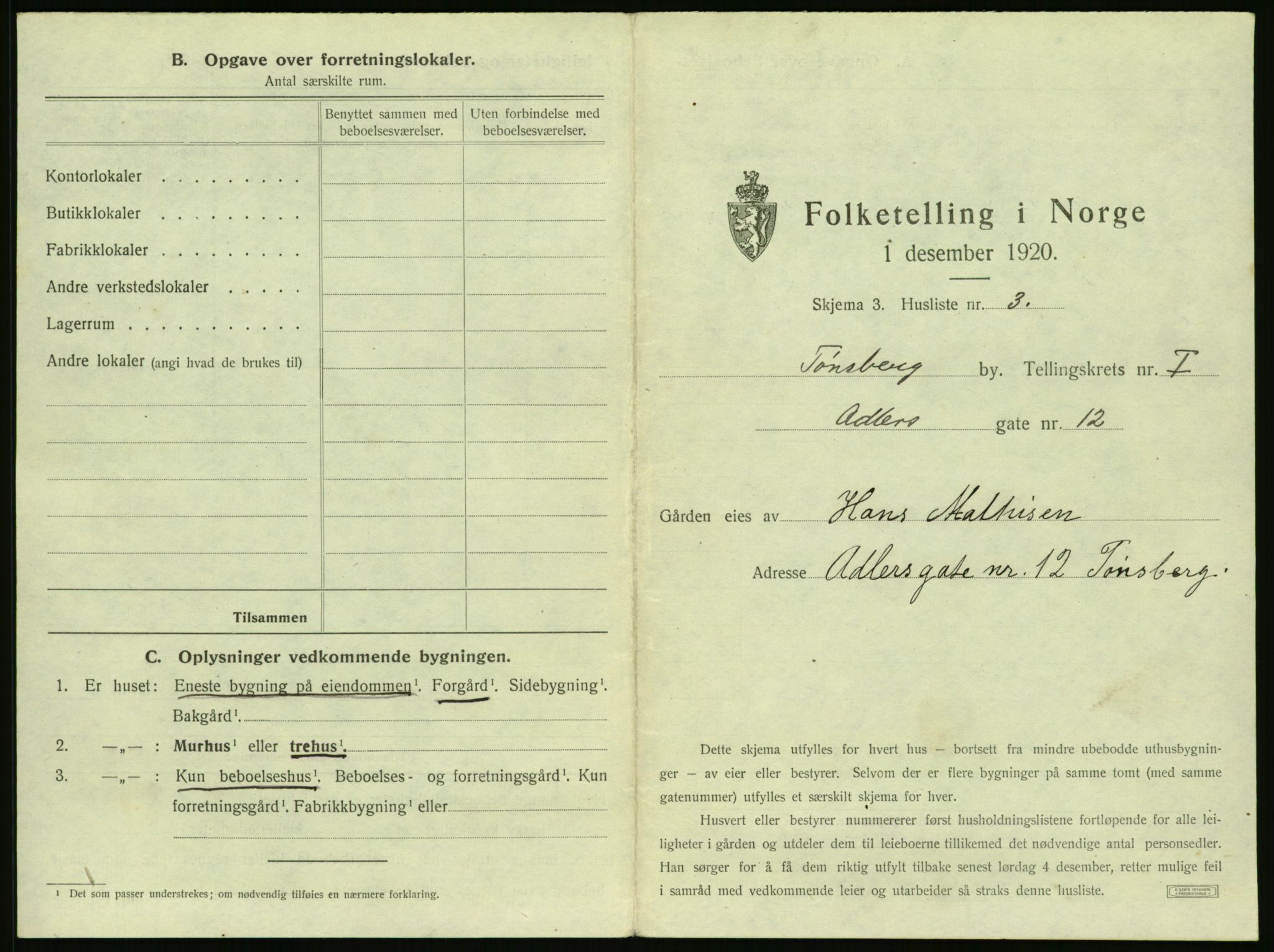 SAKO, 1920 census for Tønsberg, 1920, p. 65