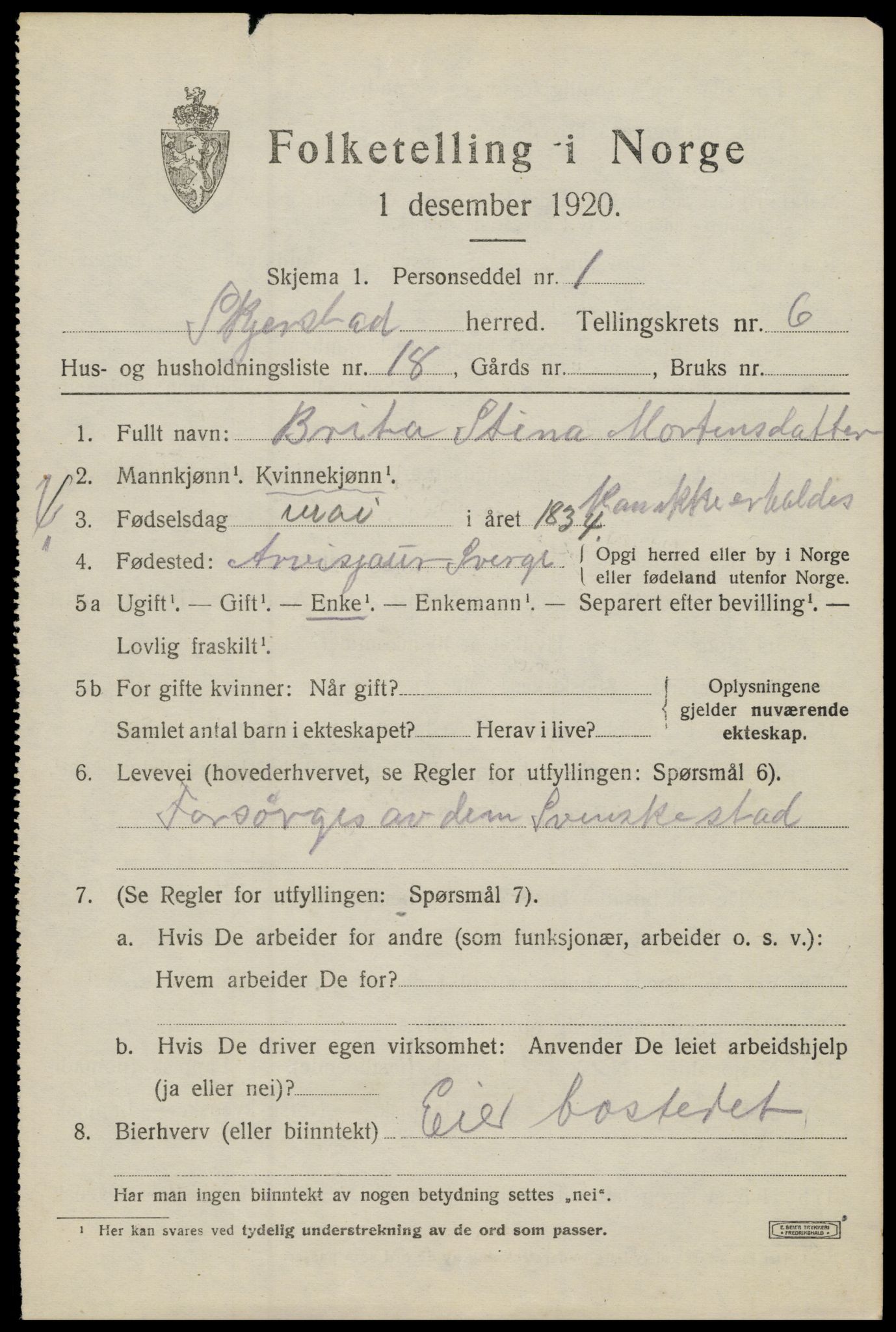 SAT, 1920 census for Skjerstad, 1920, p. 2415