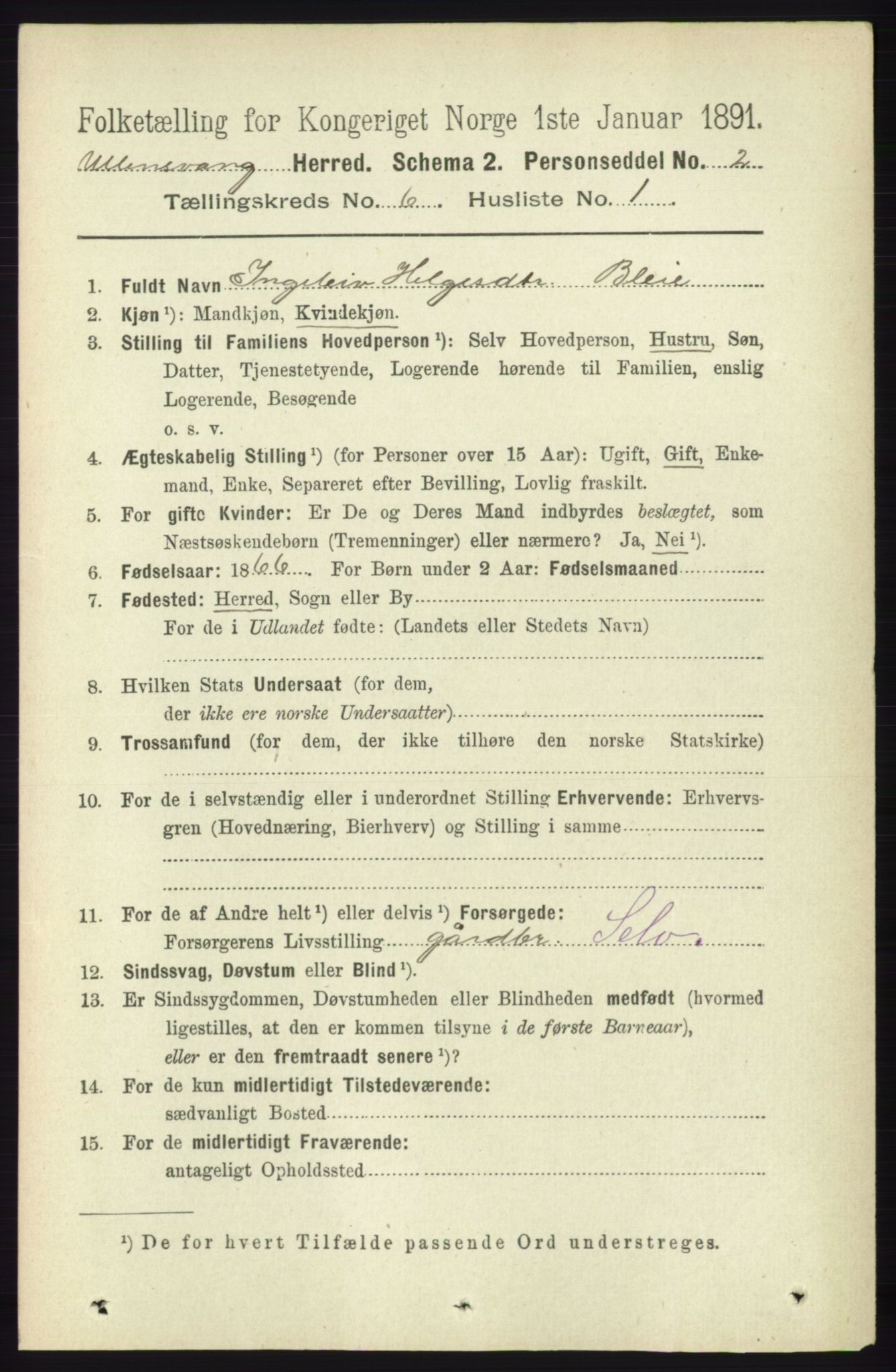 RA, 1891 census for 1230 Ullensvang, 1891, p. 1909