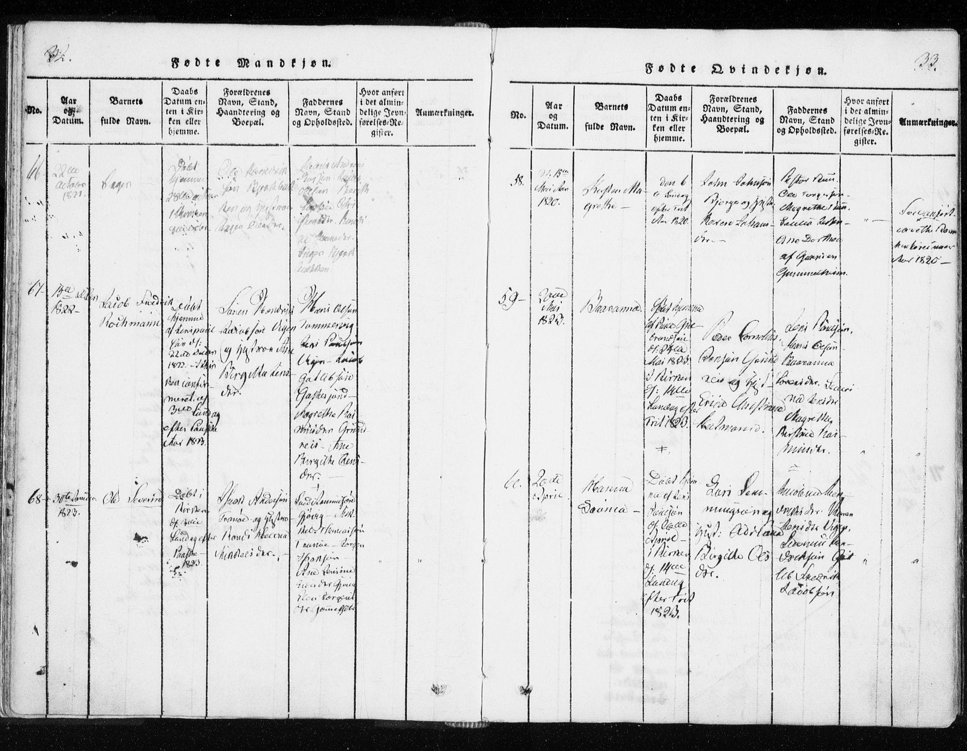 Tranøy sokneprestkontor, SATØ/S-1313/I/Ia/Iaa/L0004kirke: Parish register (official) no. 4, 1820-1829, p. 32-33