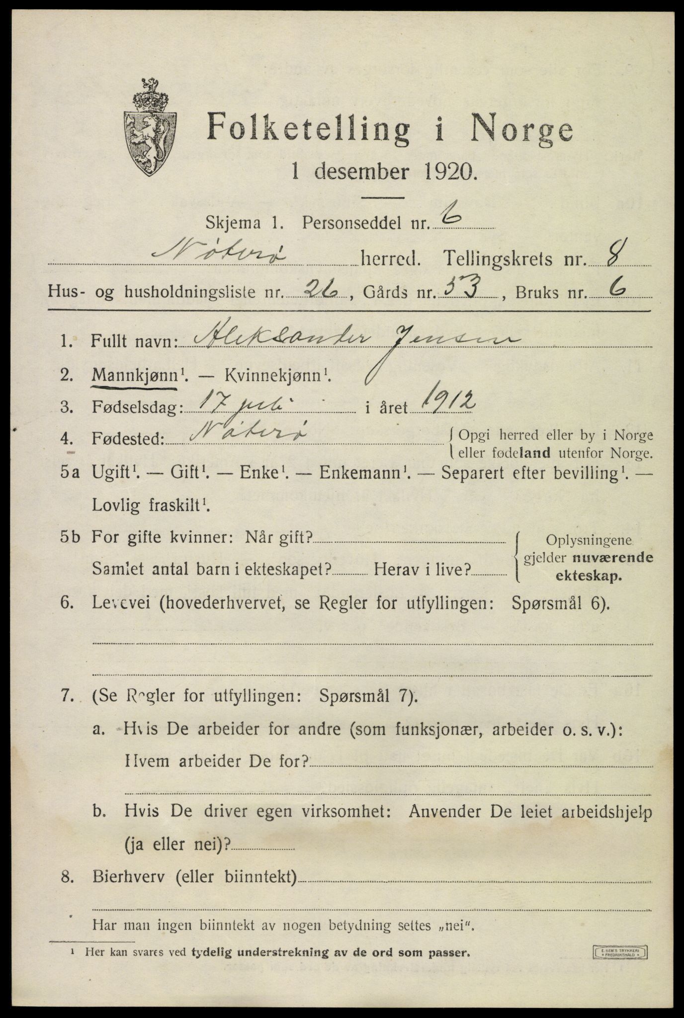 SAKO, 1920 census for Nøtterøy, 1920, p. 10679