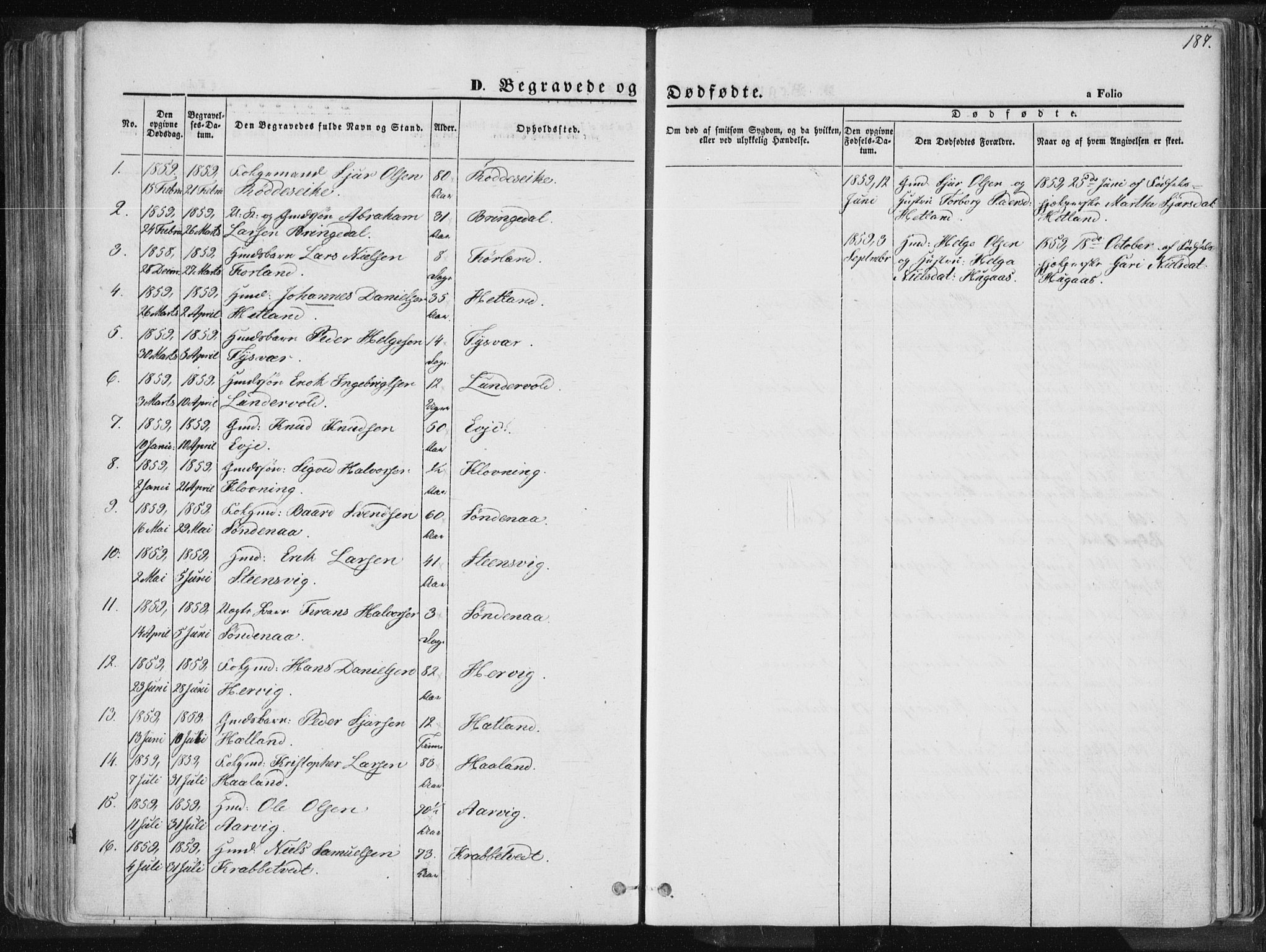 Tysvær sokneprestkontor, SAST/A -101864/H/Ha/Haa/L0003: Parish register (official) no. A 3, 1856-1865, p. 187