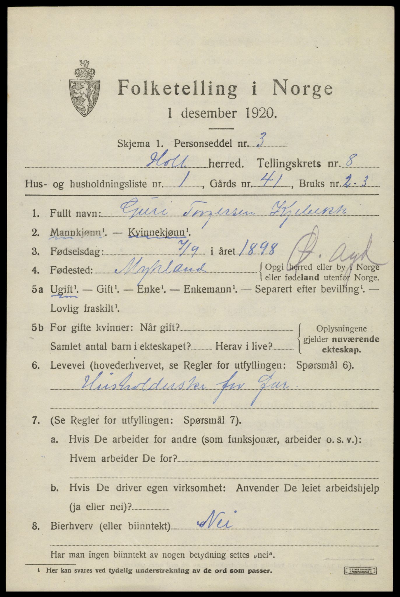 SAK, 1920 census for Holt, 1920, p. 4930