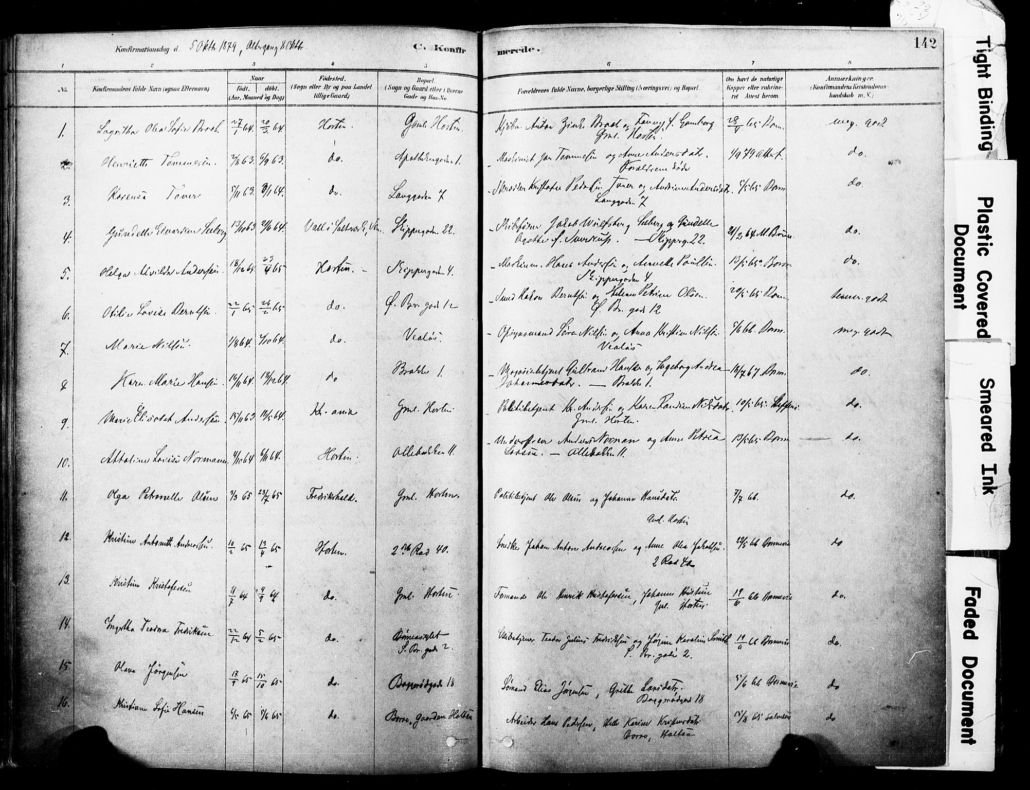 Horten kirkebøker, SAKO/A-348/F/Fa/L0003: Parish register (official) no. 3, 1878-1887, p. 142