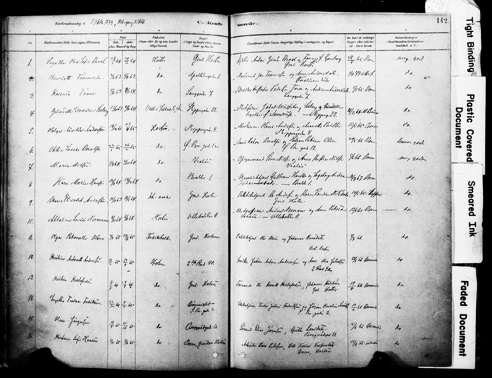 Horten kirkebøker, AV/SAKO-A-348/F/Fa/L0003: Parish register (official) no. 3, 1878-1887, p. 142