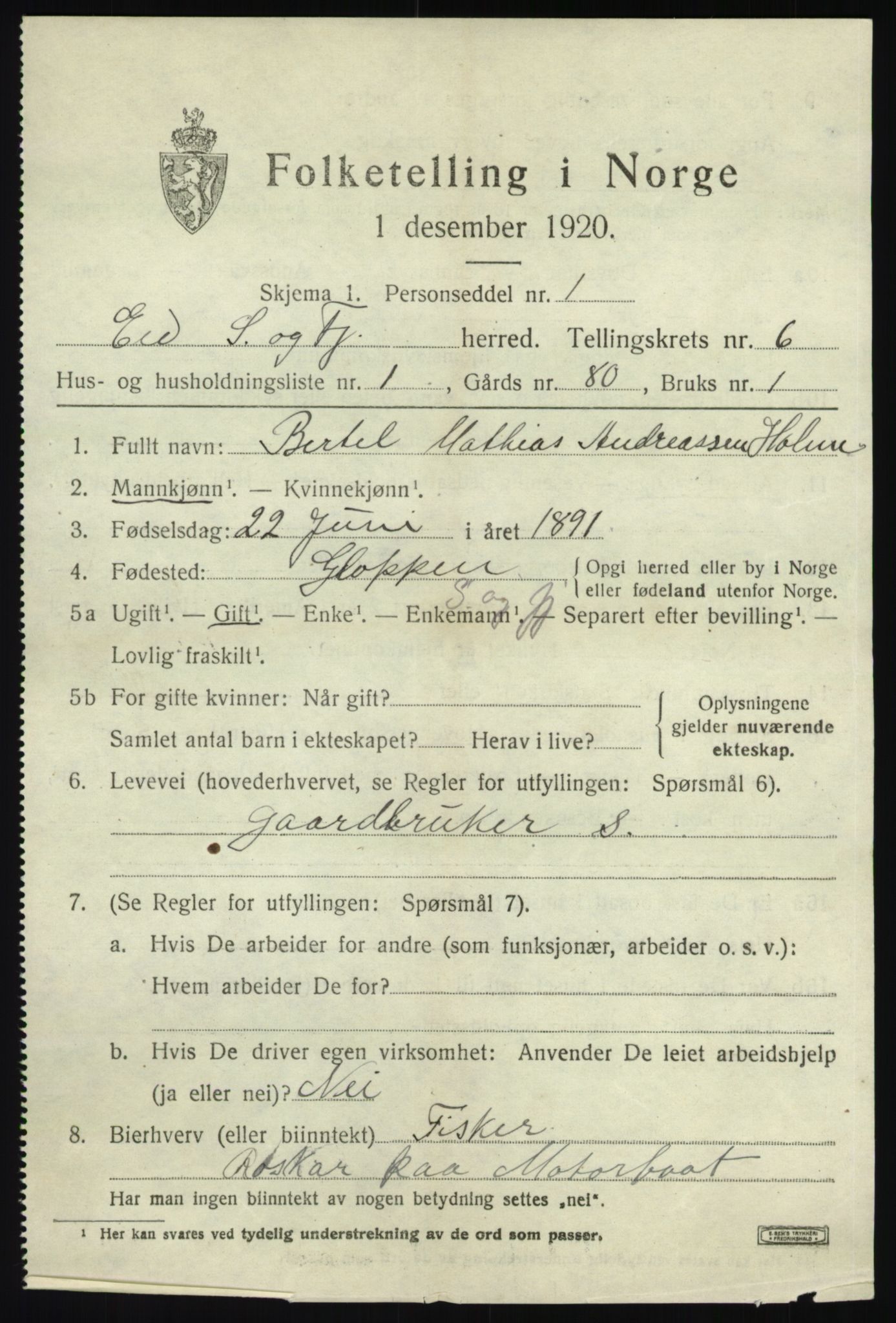 SAB, 1920 census for Eid, 1920, p. 2942