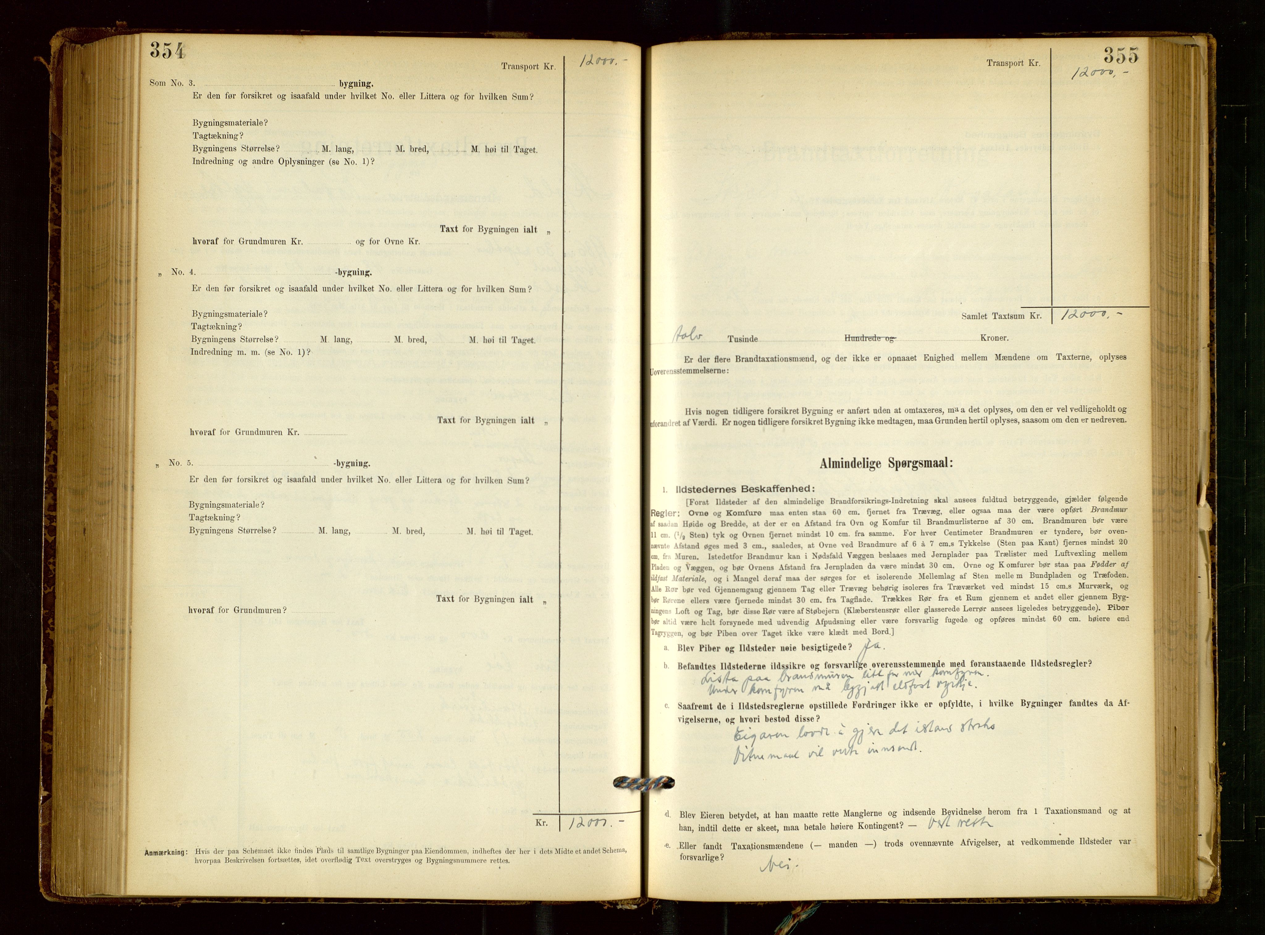 Skjold lensmannskontor, SAST/A-100182/Gob/L0001: "Brandtaxationsprotokol for Skjold Lensmandsdistrikt Ryfylke Fogderi", 1894-1939, p. 354-355