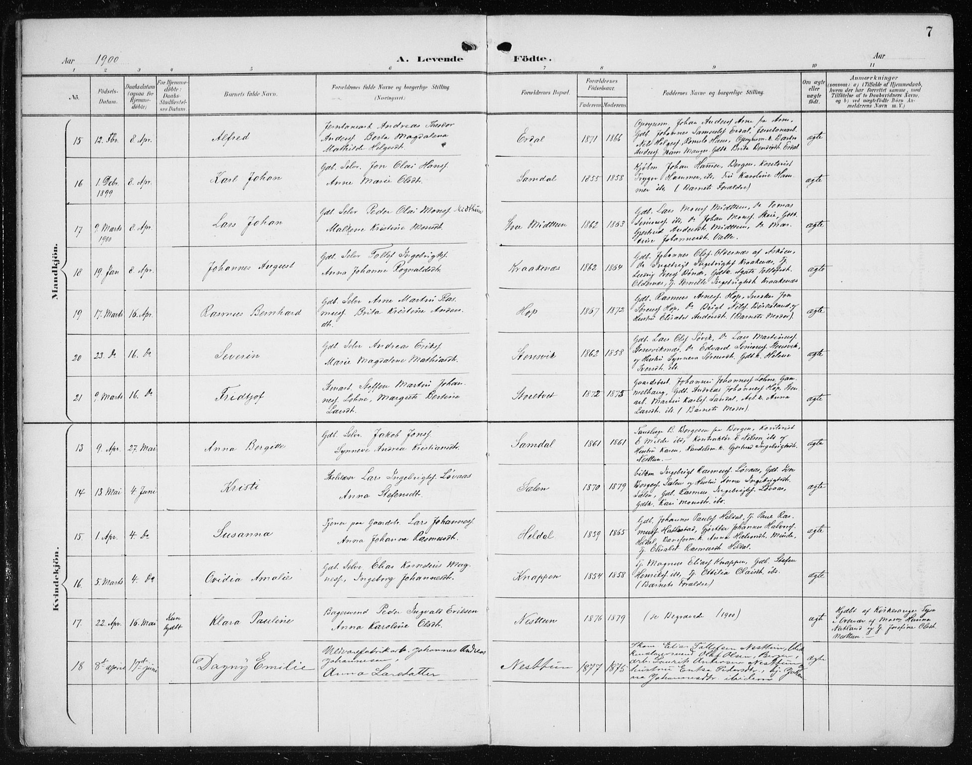 Fana Sokneprestembete, SAB/A-75101/H/Haa/Haai/L0003: Parish register (official) no. I 3, 1900-1912, p. 7