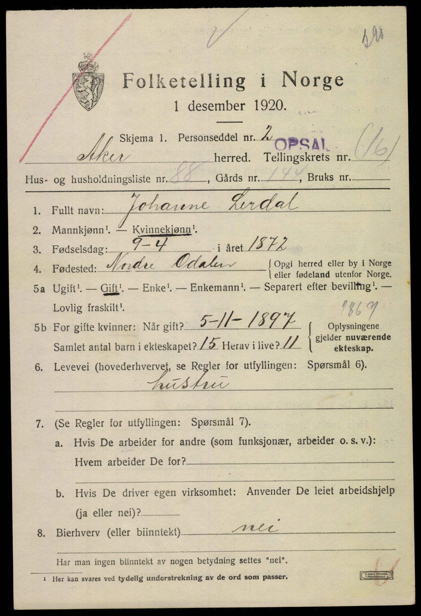 SAO, 1920 census for Aker, 1920, p. 97302