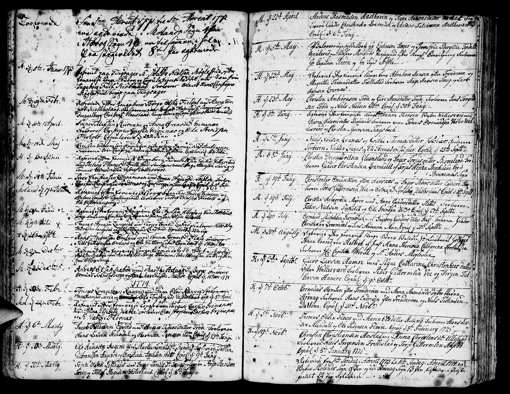 Vestre Moland sokneprestkontor, SAK/1111-0046/F/Fa/Fab/L0002: Parish register (official) no. A 2, 1760-1816, p. 186