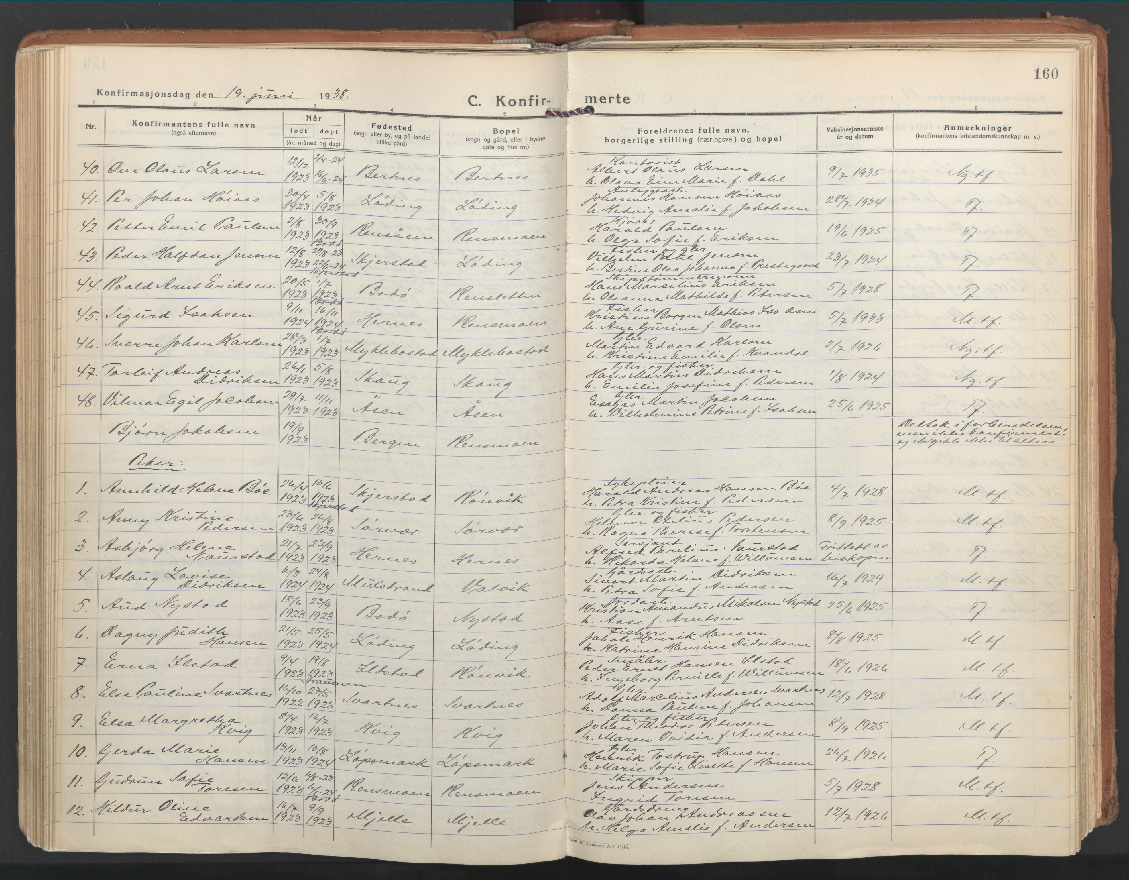 Ministerialprotokoller, klokkerbøker og fødselsregistre - Nordland, AV/SAT-A-1459/802/L0061: Parish register (official) no. 802A08, 1933-1946, p. 160