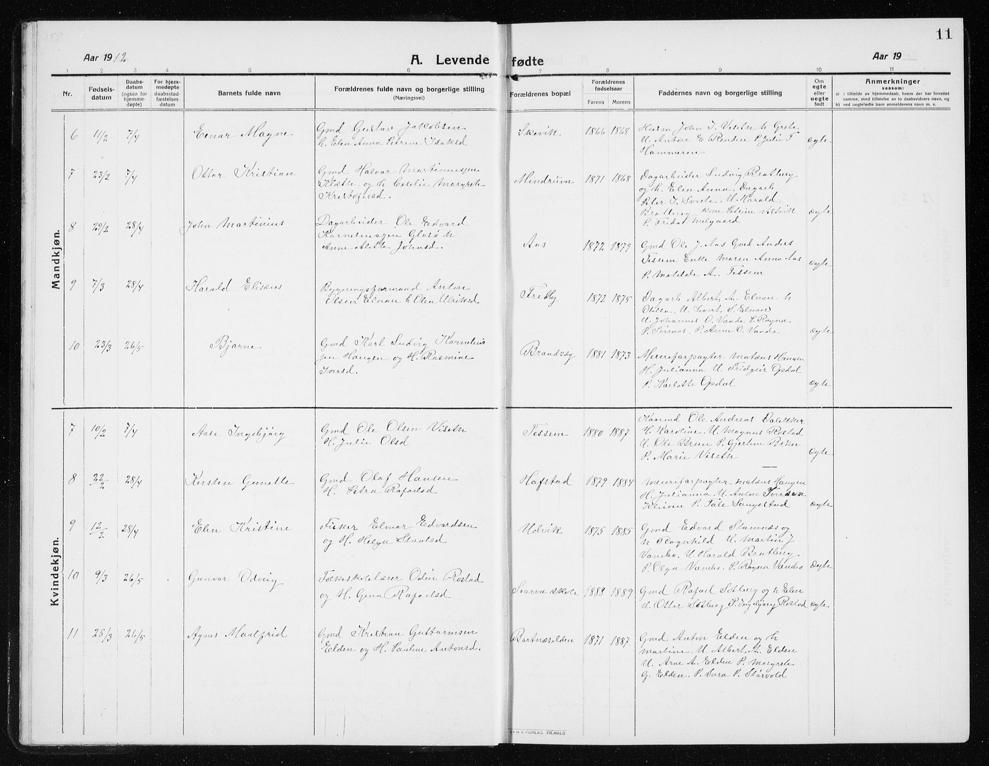 Ministerialprotokoller, klokkerbøker og fødselsregistre - Nord-Trøndelag, SAT/A-1458/741/L0402: Parish register (copy) no. 741C03, 1911-1926, p. 11
