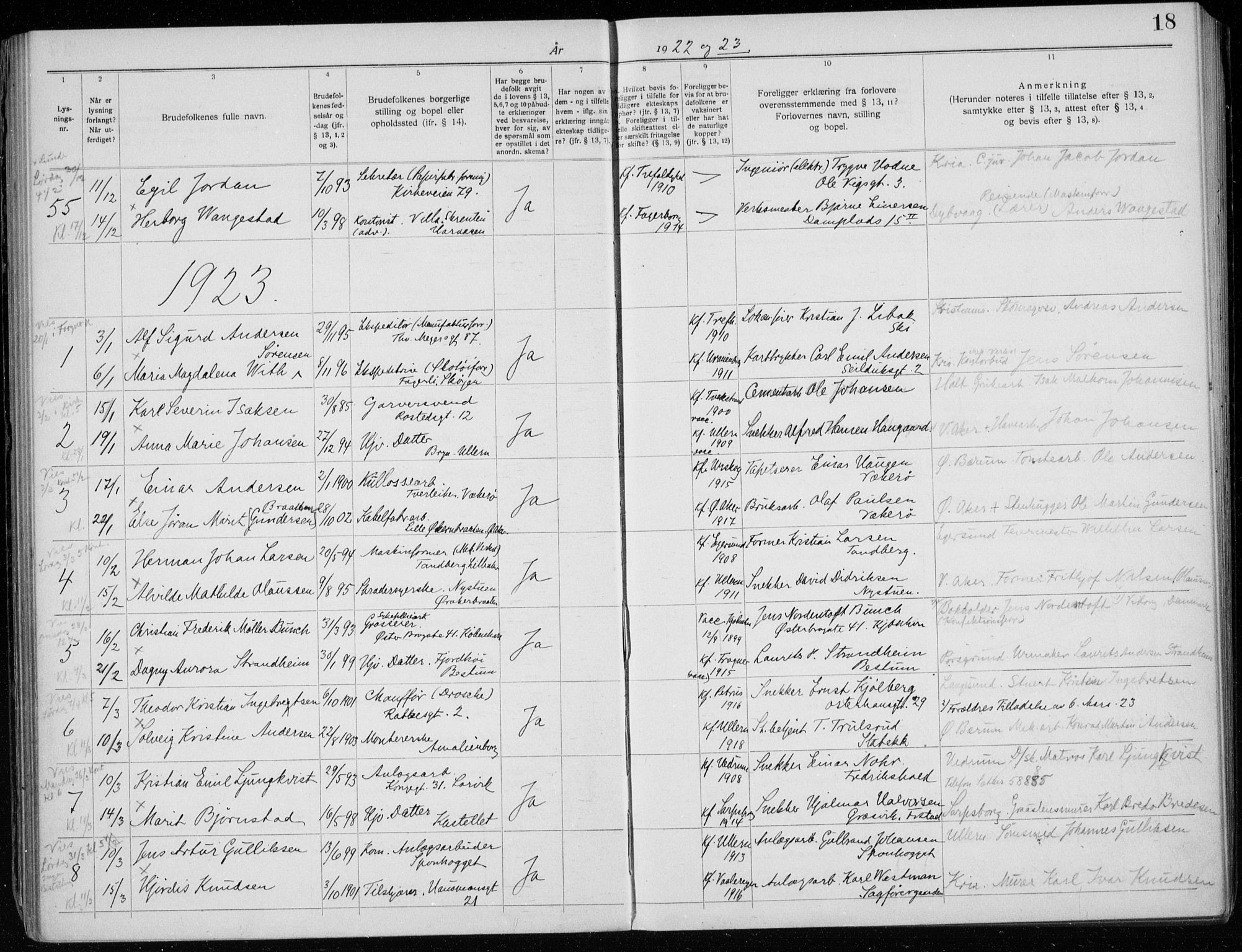 Ullern prestekontor Kirkebøker, SAO/A-10740/H/L0003: Banns register no. 3, 1920-1933, p. 18