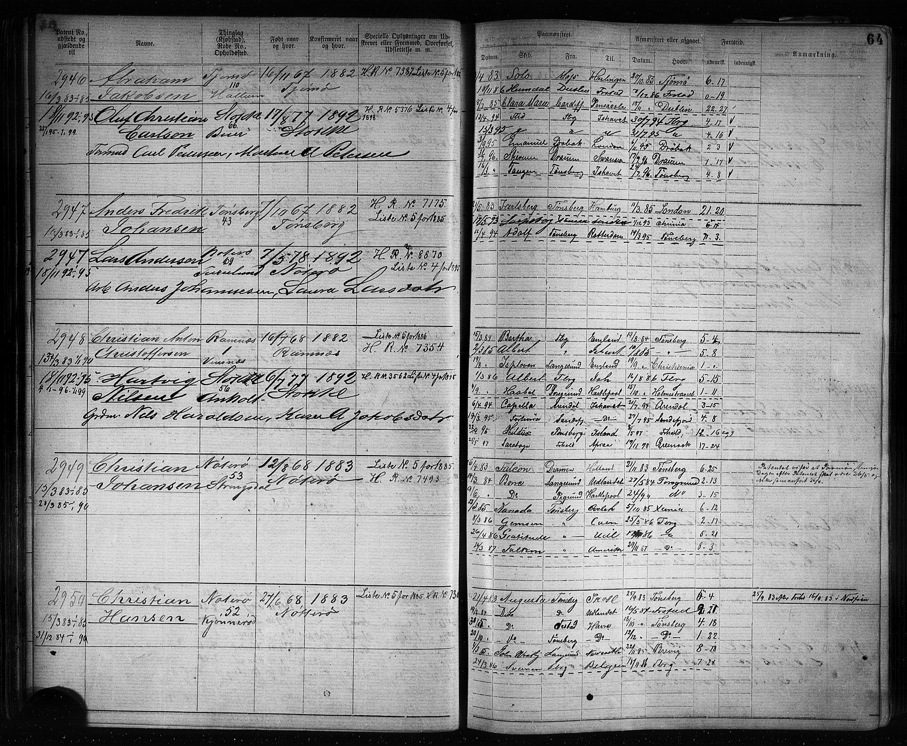 Tønsberg innrulleringskontor, AV/SAKO-A-786/F/Fb/L0007: Annotasjonsrulle Patent nr. 2636-5150, 1881-1892, p. 65