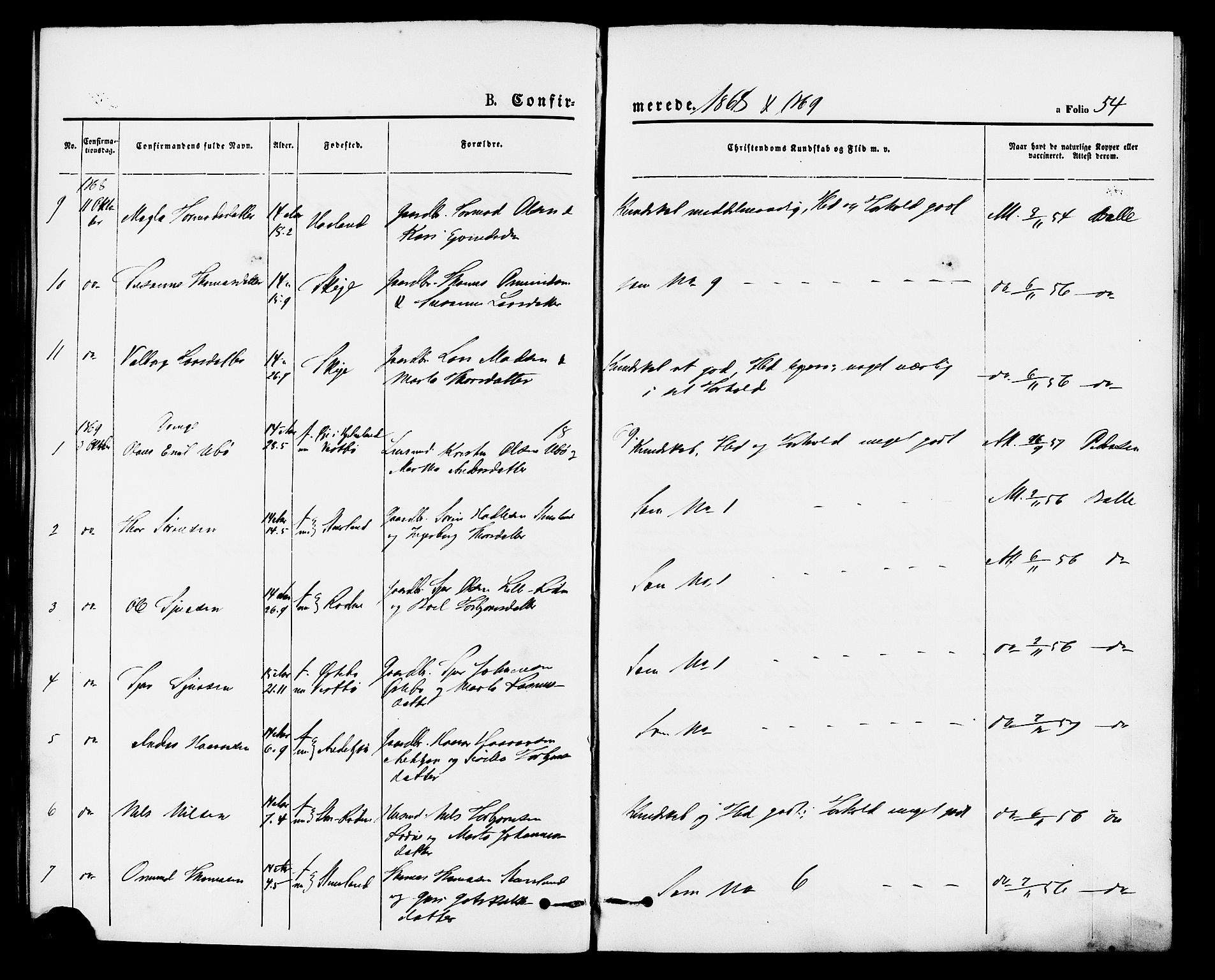 Vikedal sokneprestkontor, AV/SAST-A-101840/01/IV: Parish register (official) no. A 8, 1868-1885, p. 54