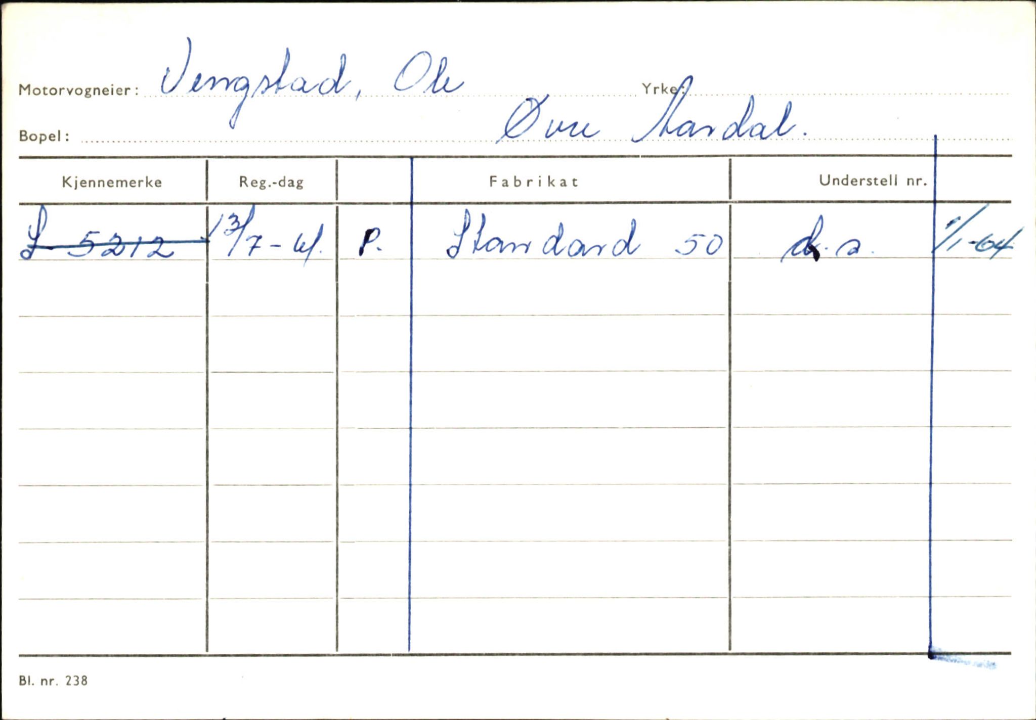 Statens vegvesen, Sogn og Fjordane vegkontor, SAB/A-5301/4/F/L0146: Registerkort Årdal R-Å samt diverse kort, 1945-1975, p. 1162