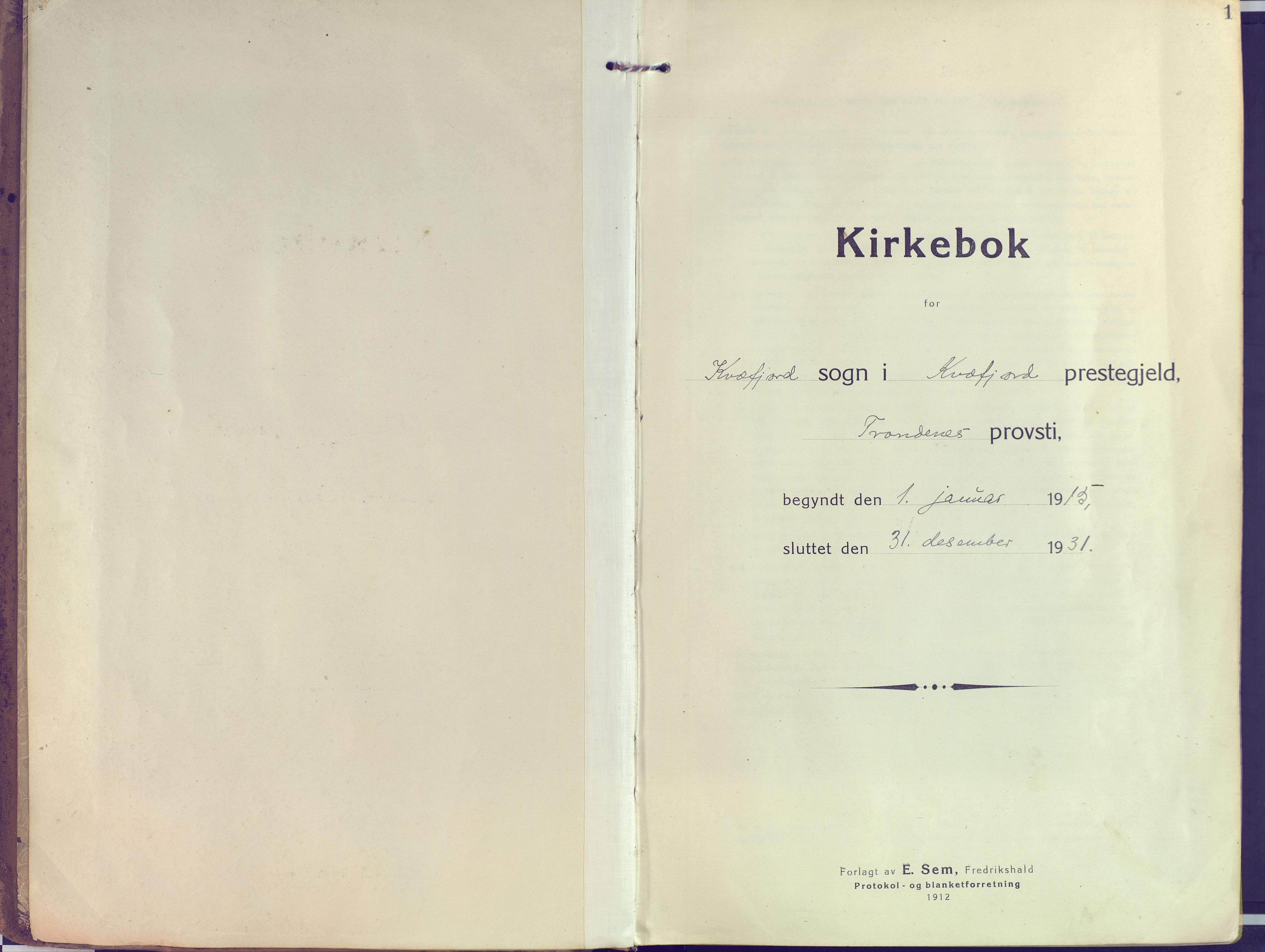 Kvæfjord sokneprestkontor, SATØ/S-1323/G/Ga/Gaa/L0007kirke: Parish register (official) no. 7, 1915-1931, p. 1
