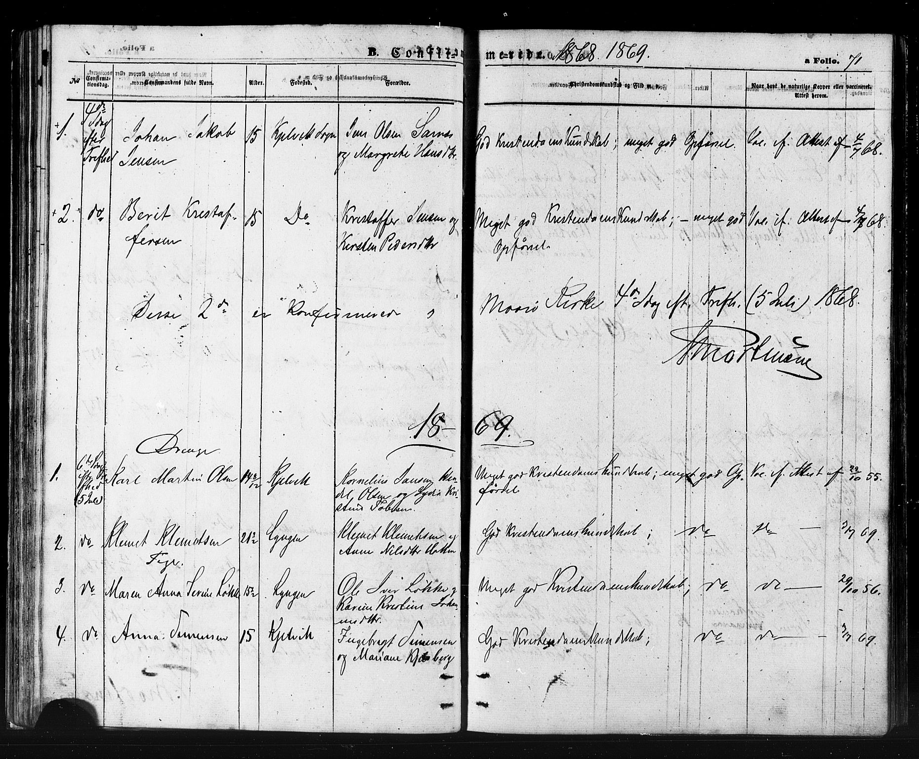 Måsøy sokneprestkontor, SATØ/S-1348/H/Ha/L0006kirke: Parish register (official) no. 6, 1861-1886, p. 71