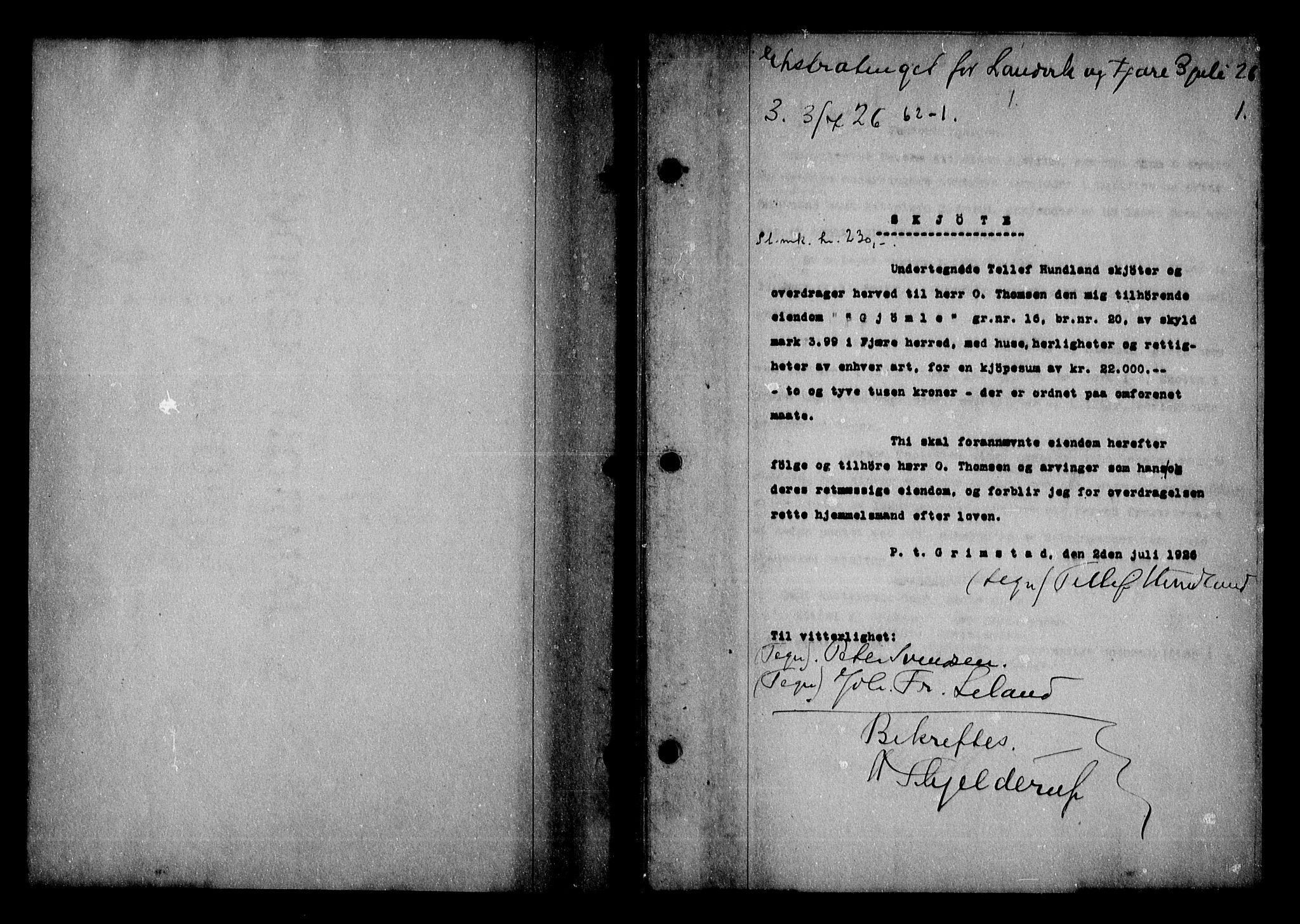 Vestre Nedenes/Sand sorenskriveri, AV/SAK-1221-0010/G/Gb/Gba/L0036: Mortgage book no. 62, 1926-1928, p. 0-1