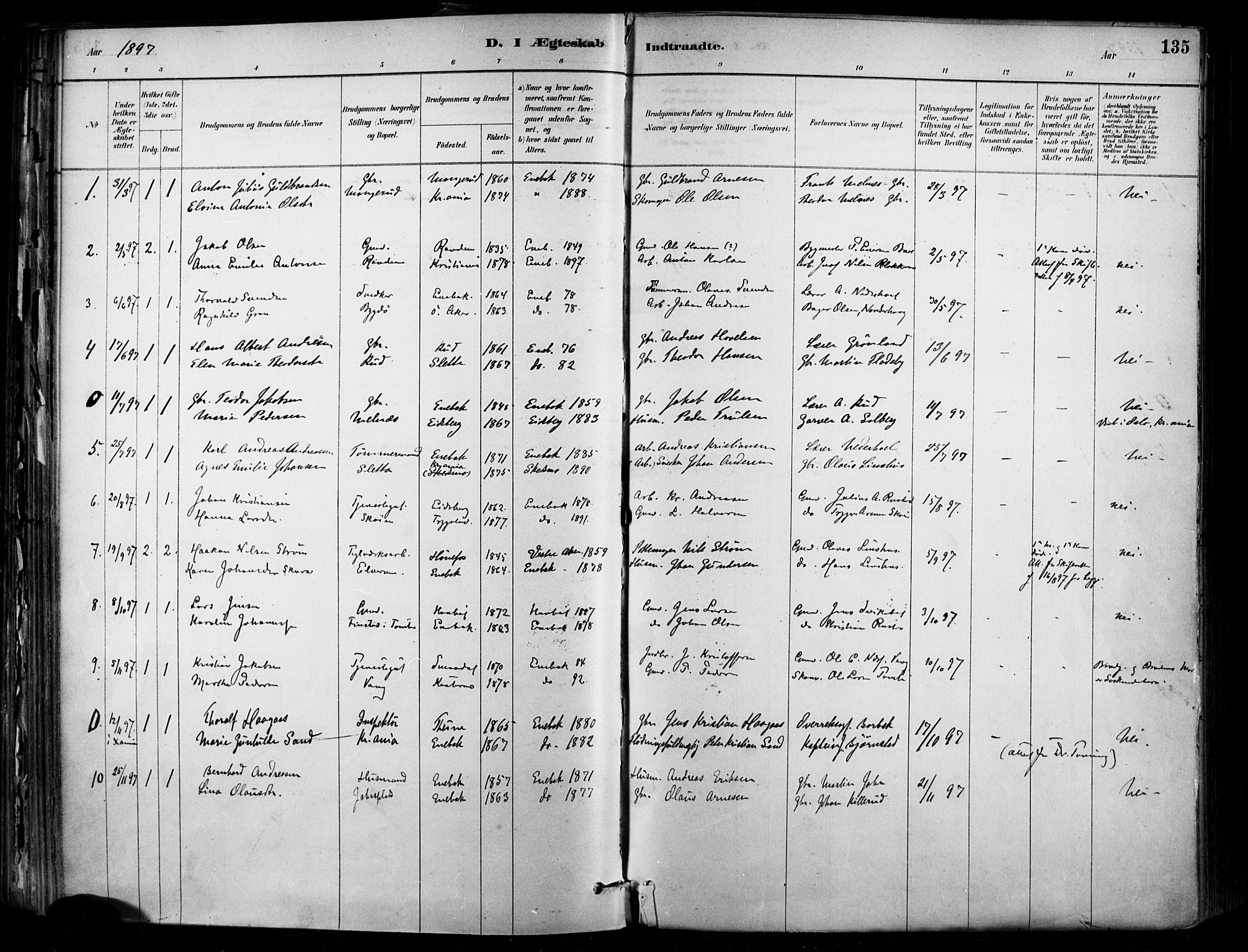 Enebakk prestekontor Kirkebøker, SAO/A-10171c/F/Fa/L0016: Parish register (official) no. I 16, 1883-1898, p. 135