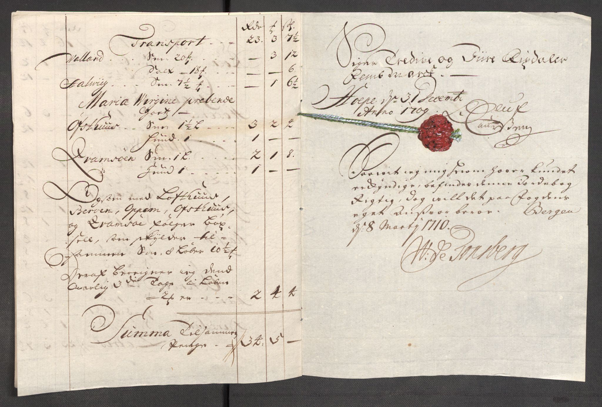 Rentekammeret inntil 1814, Reviderte regnskaper, Fogderegnskap, AV/RA-EA-4092/R48/L2986: Fogderegnskap Sunnhordland og Hardanger, 1709-1710, p. 166