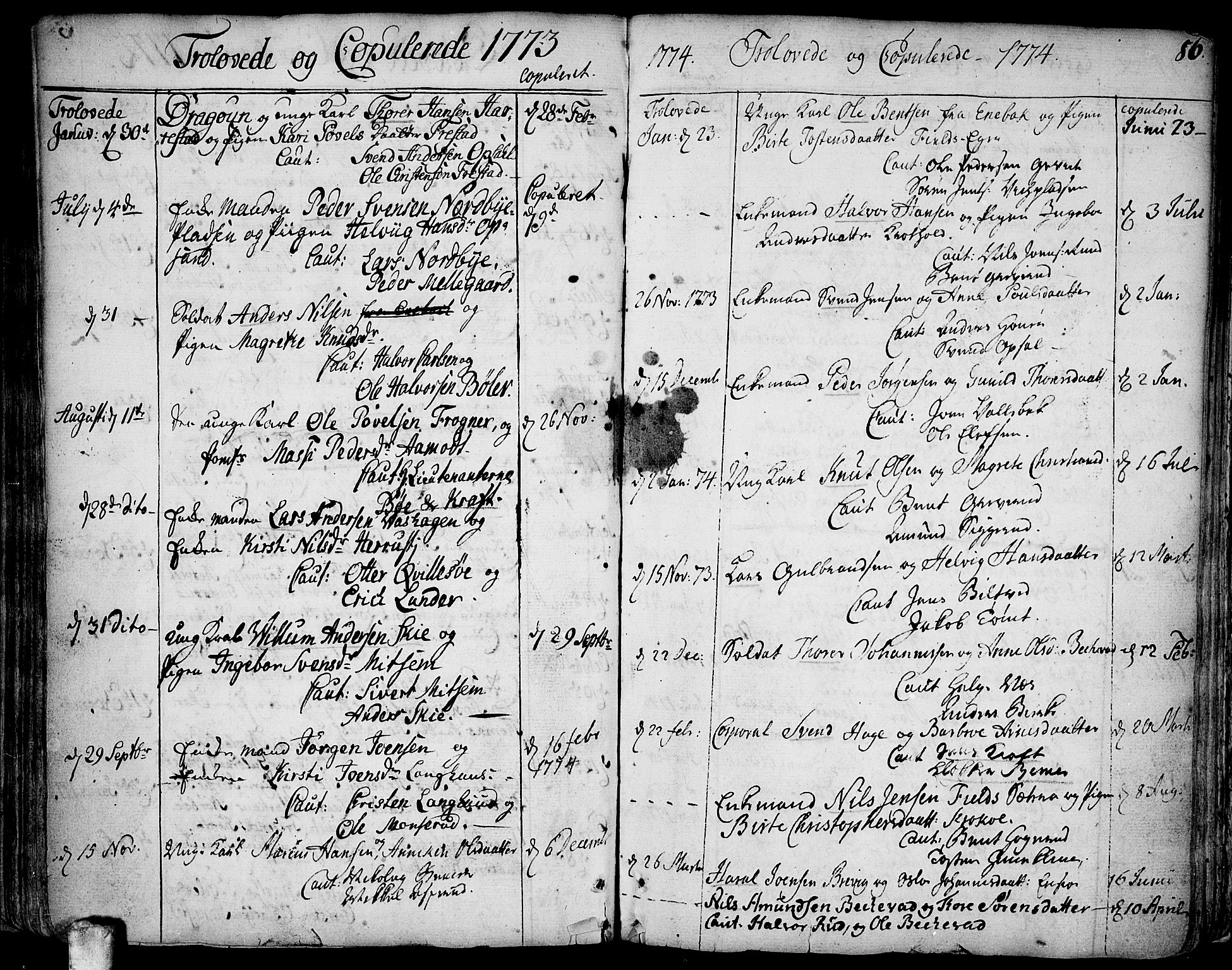 Kråkstad prestekontor Kirkebøker, SAO/A-10125a/F/Fa/L0001: Parish register (official) no. I 1, 1736-1785, p. 86
