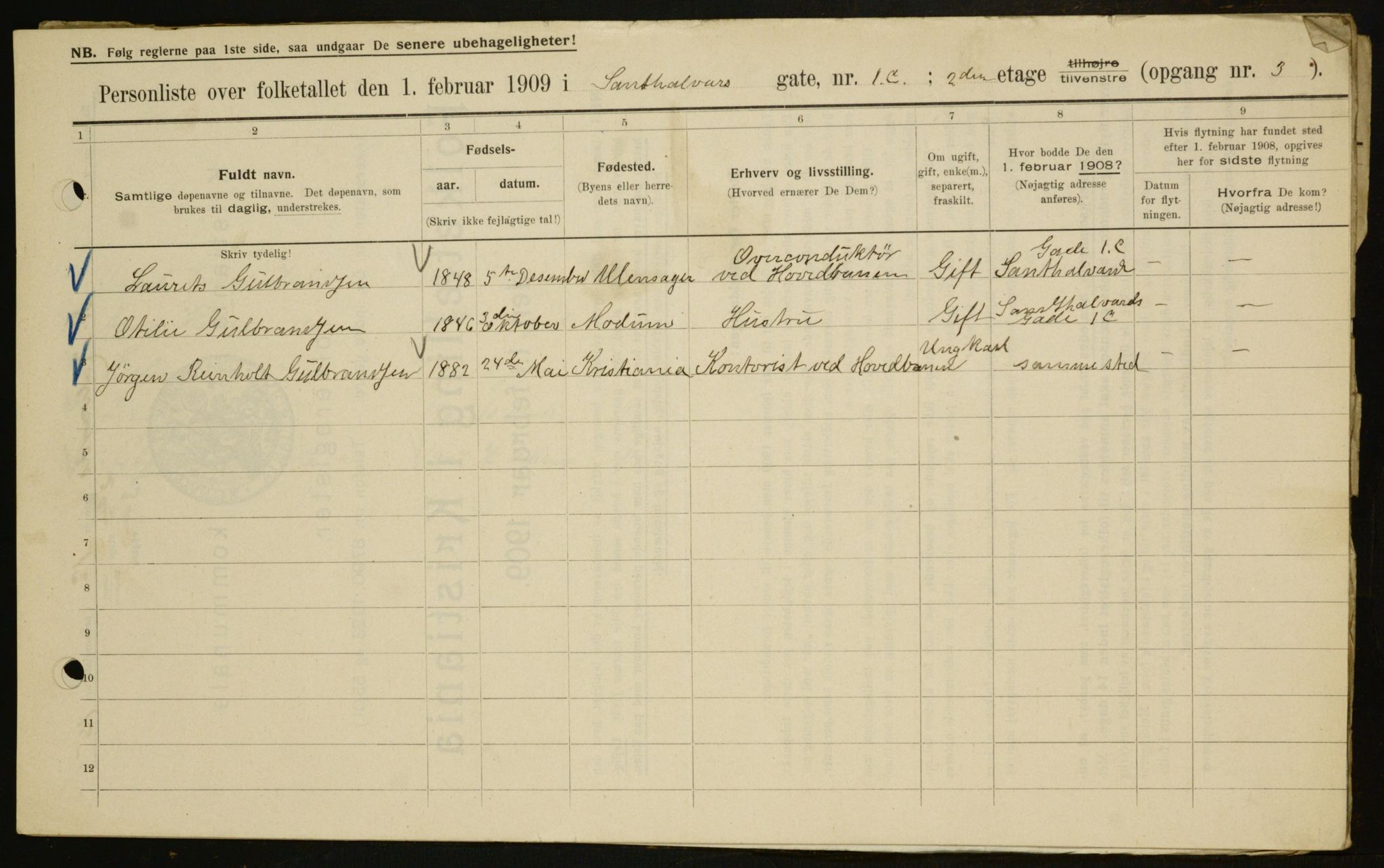 OBA, Municipal Census 1909 for Kristiania, 1909, p. 79478