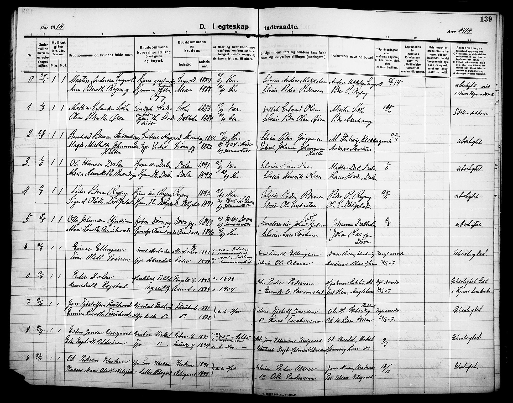 Alvdal prestekontor, AV/SAH-PREST-060/H/Ha/Hab/L0006: Parish register (copy) no. 6, 1910-1924, p. 139