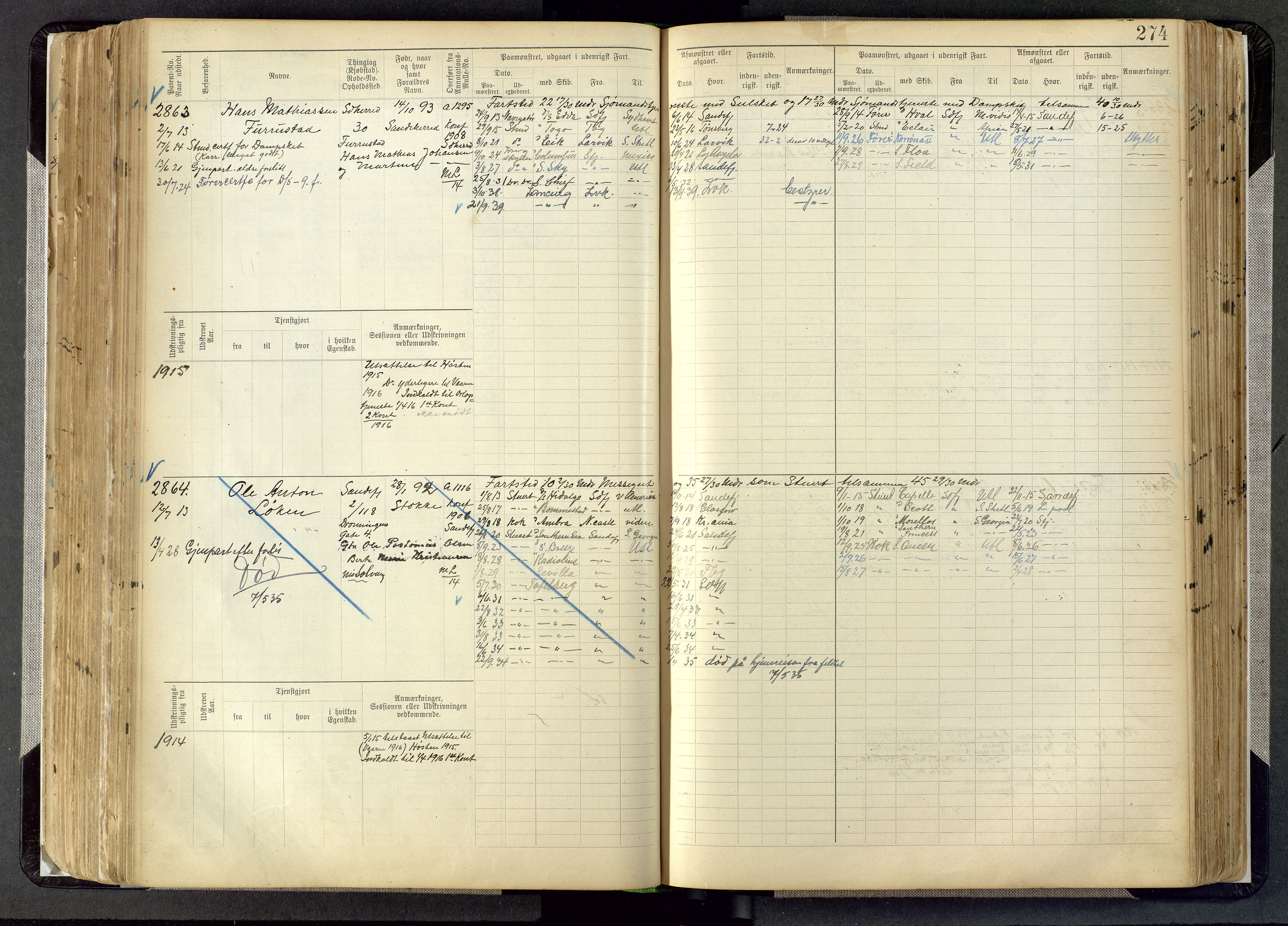 Sandefjord innrulleringskontor, SAKO/A-788/F/Fb/L0008: Hovedrulle, 1897, p. 274