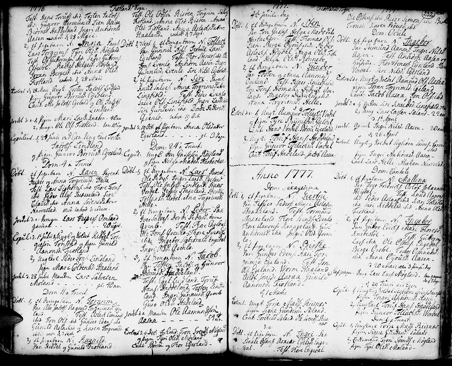 Hægebostad sokneprestkontor, SAK/1111-0024/F/Fa/Faa/L0001: Parish register (official) no. A 1 /3, 1760-1826, p. 232