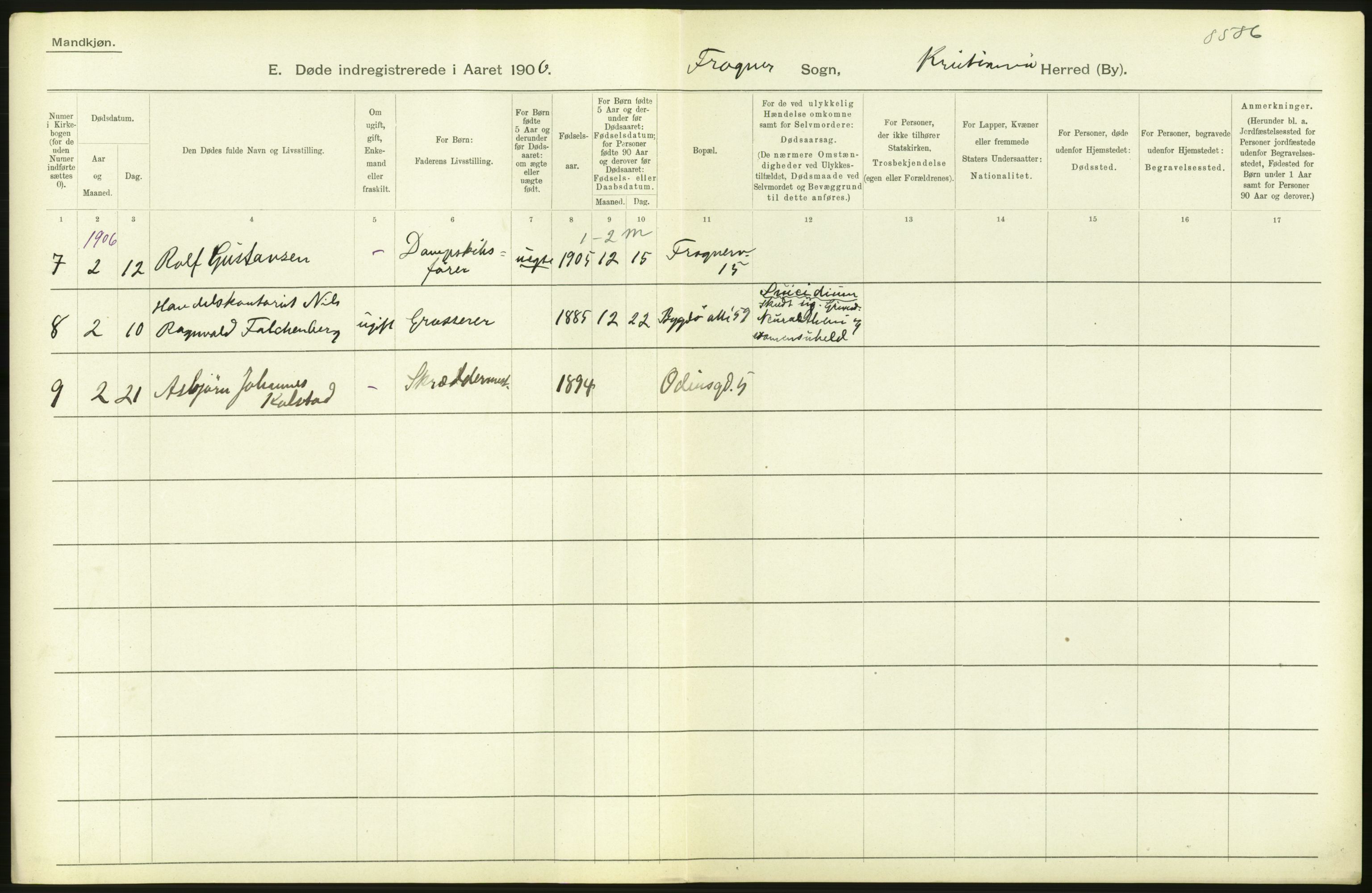 Statistisk sentralbyrå, Sosiodemografiske emner, Befolkning, AV/RA-S-2228/D/Df/Dfa/Dfad/L0009: Kristiania: Døde, 1906, p. 478