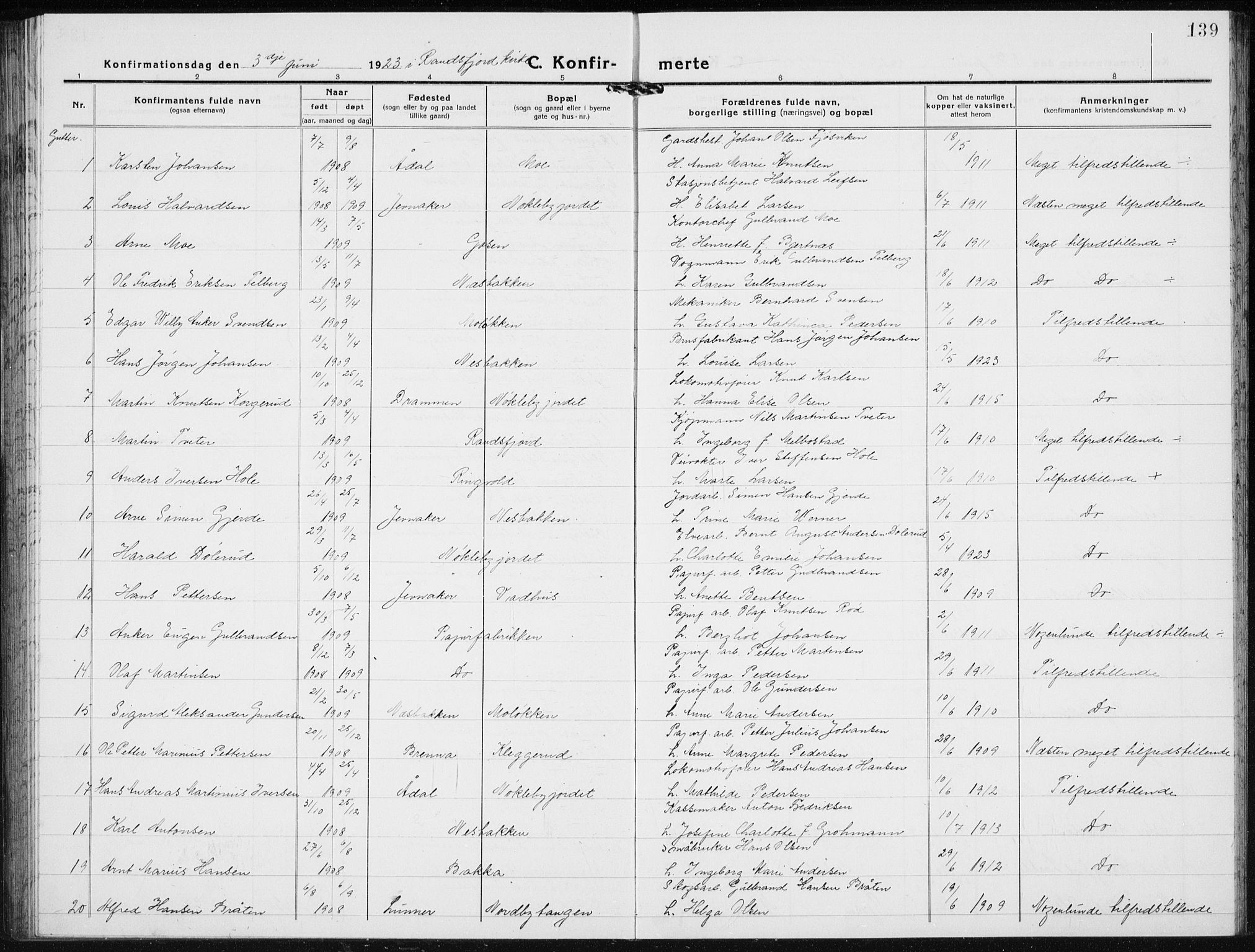 Jevnaker prestekontor, SAH/PREST-116/H/Ha/Hab/L0005: Parish register (copy) no. 5, 1919-1934, p. 139