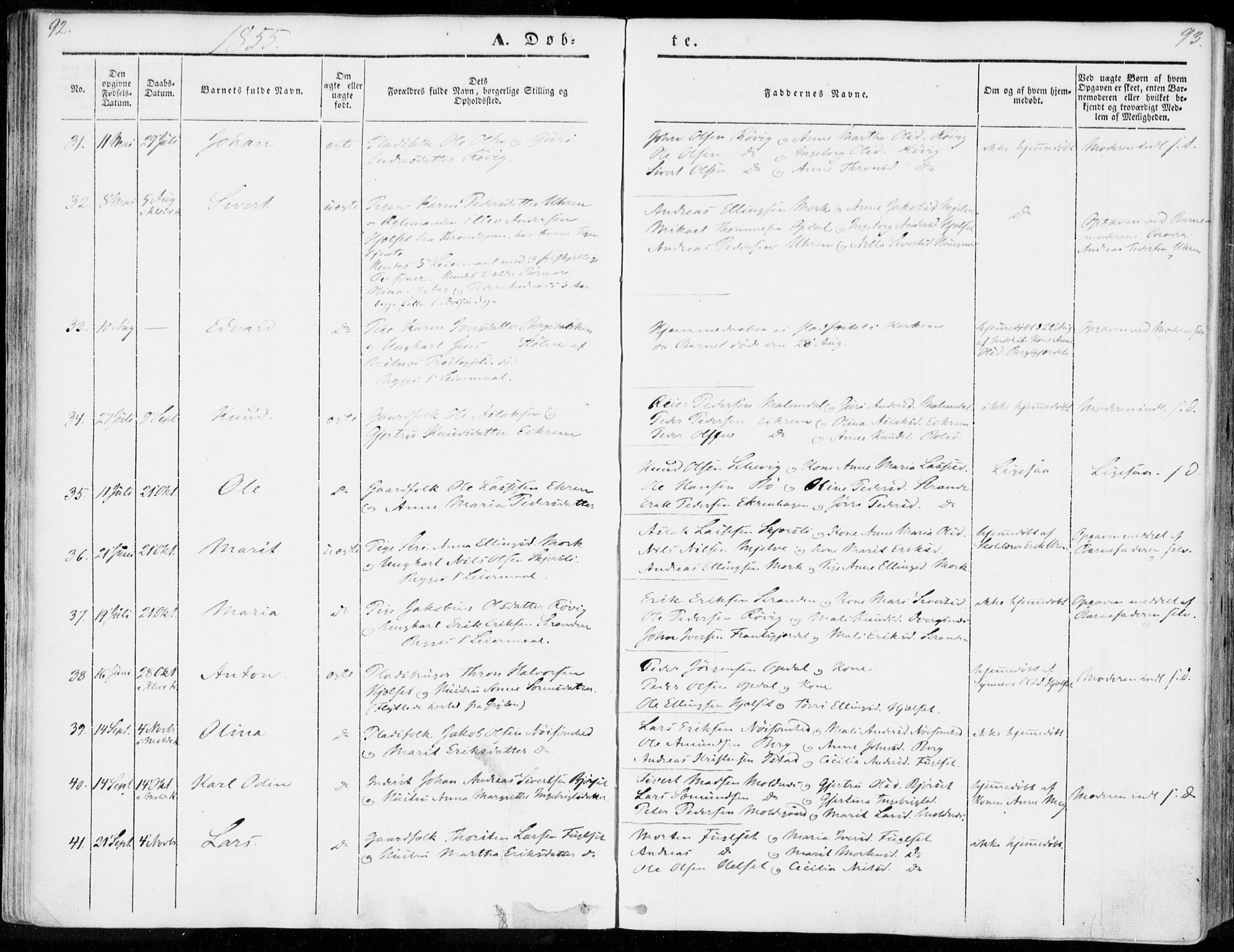 Ministerialprotokoller, klokkerbøker og fødselsregistre - Møre og Romsdal, SAT/A-1454/555/L0653: Parish register (official) no. 555A04, 1843-1869, p. 92-93