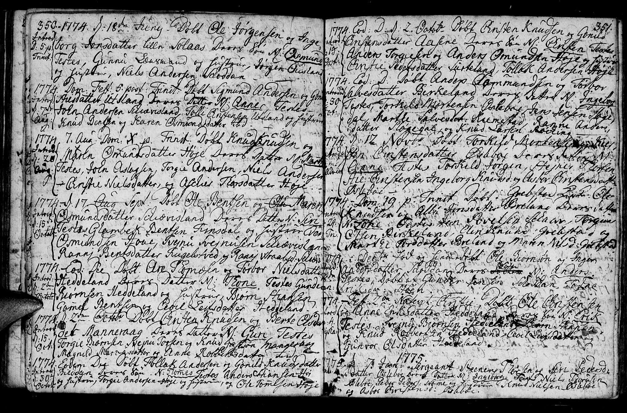 Holum sokneprestkontor, SAK/1111-0022/F/Fa/Fac/L0001: Parish register (official) no. A 1, 1773-1820, p. 350-351