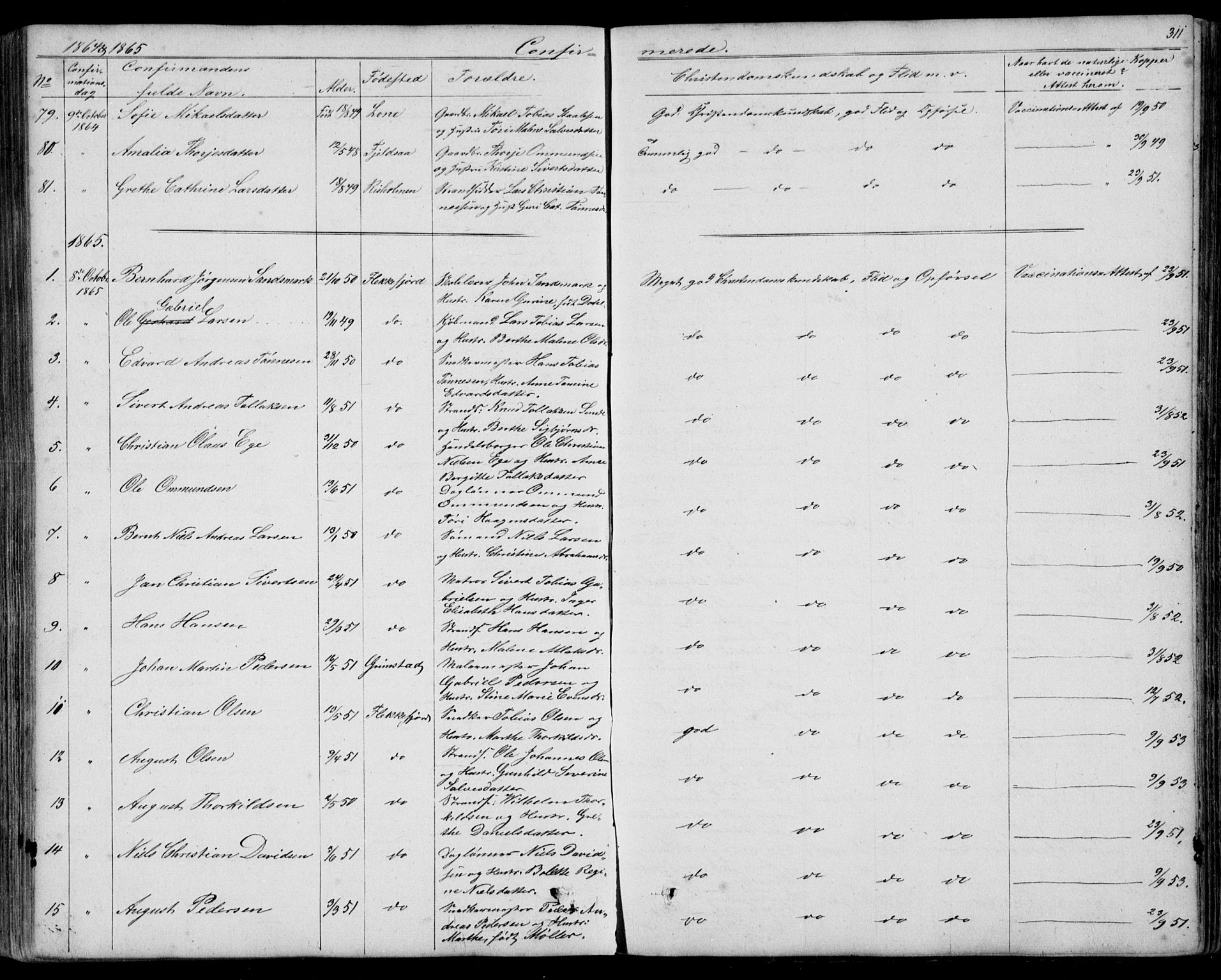 Flekkefjord sokneprestkontor, SAK/1111-0012/F/Fb/Fbc/L0005: Parish register (copy) no. B 5, 1846-1866, p. 311