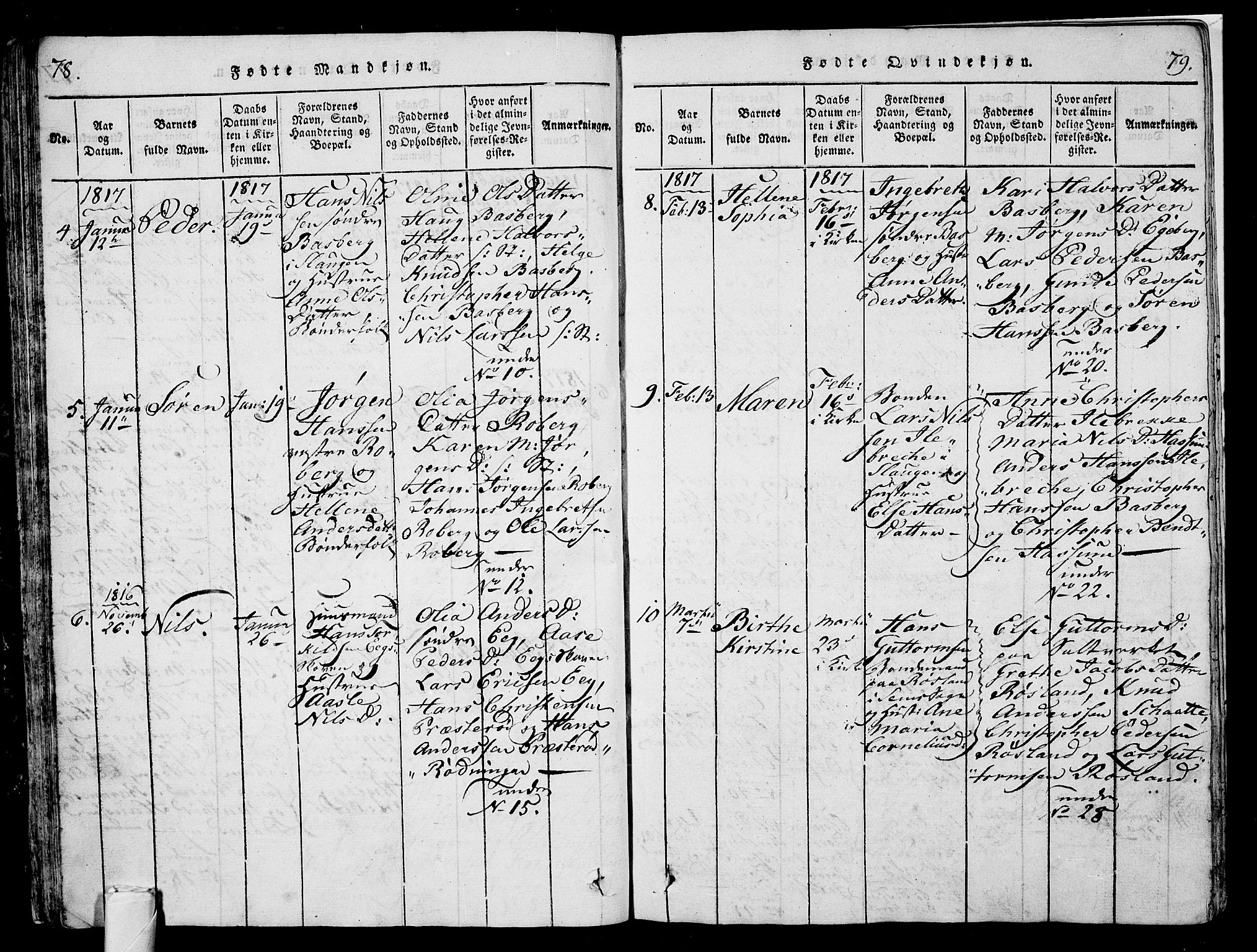 Sem kirkebøker, AV/SAKO-A-5/G/Ga/L0001: Parish register (copy) no. I 1, 1814-1825, p. 78-79