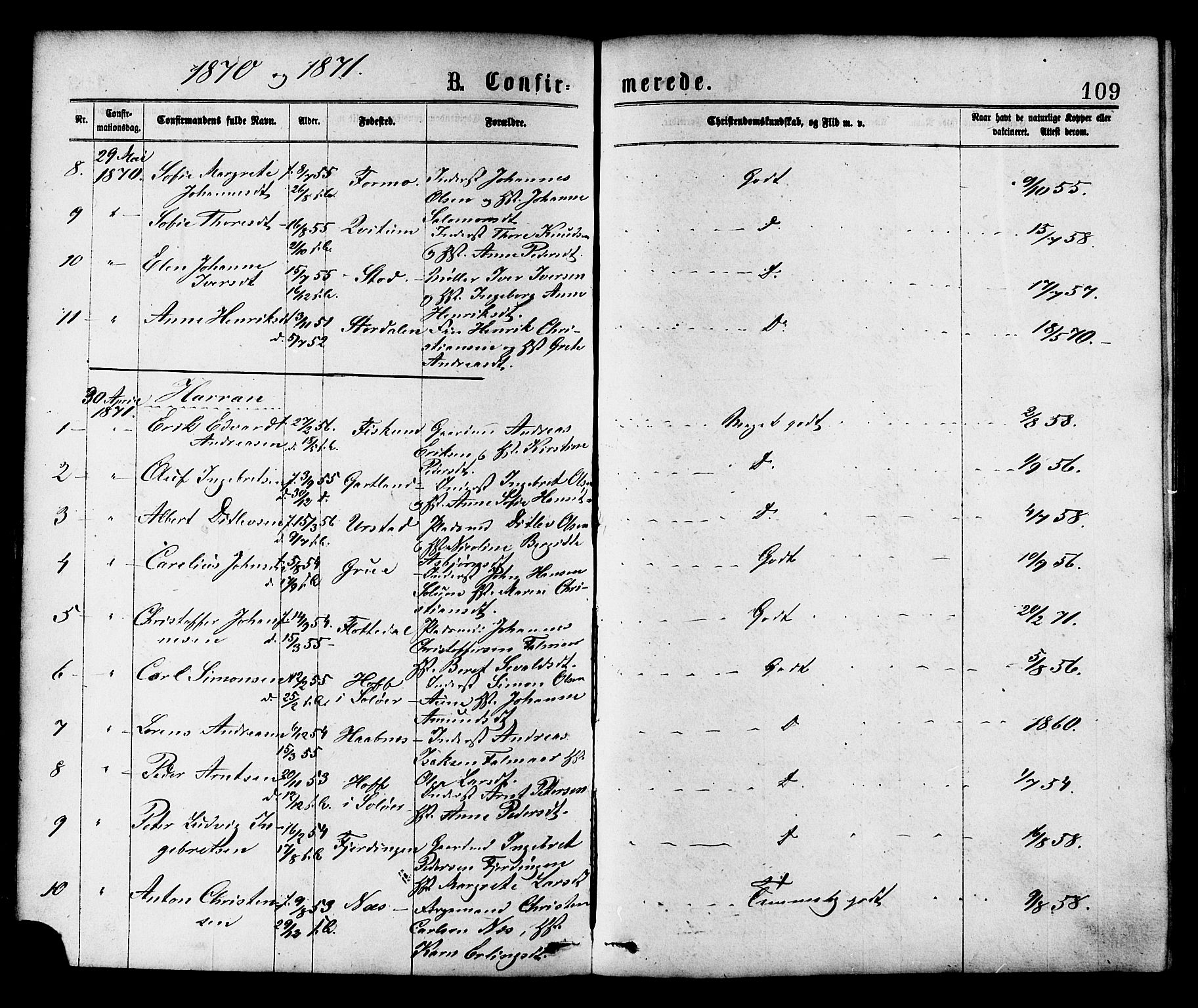 Ministerialprotokoller, klokkerbøker og fødselsregistre - Nord-Trøndelag, AV/SAT-A-1458/758/L0516: Parish register (official) no. 758A03 /1, 1869-1879, p. 109