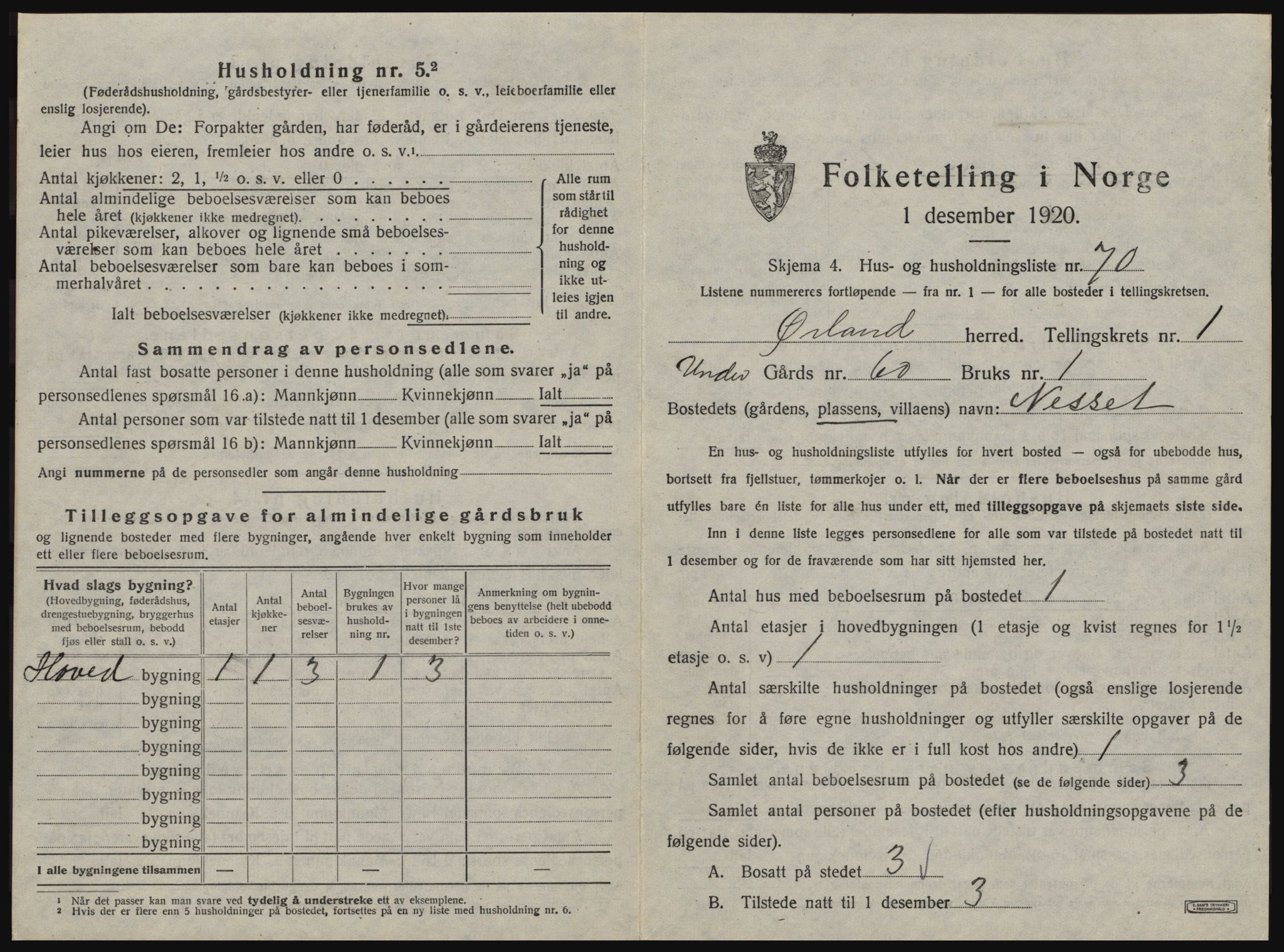 SAT, 1920 census for Ørland, 1920, p. 179