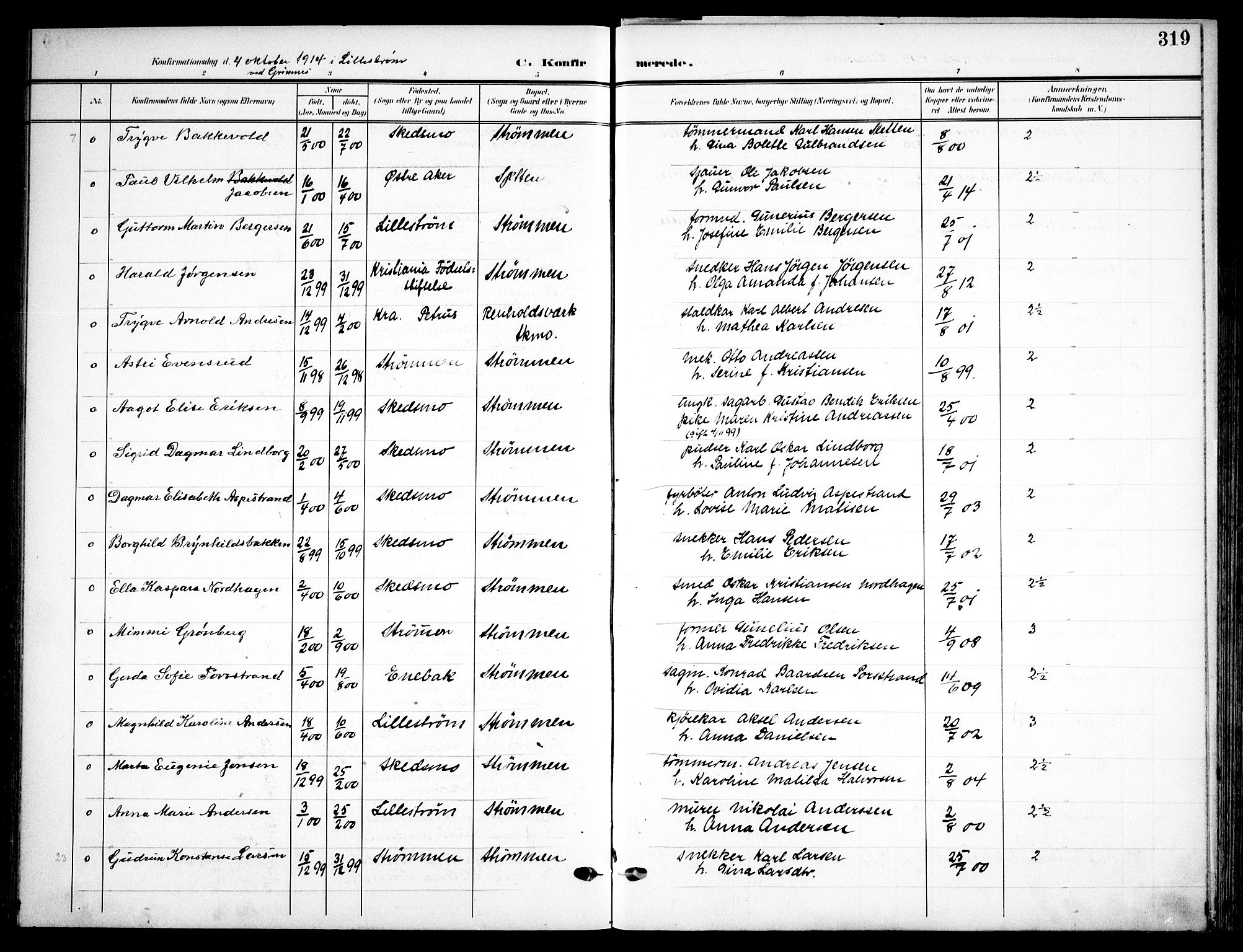 Skedsmo prestekontor Kirkebøker, AV/SAO-A-10033a/F/Fa/L0015: Parish register (official) no. I 15, 1902-1917, p. 319