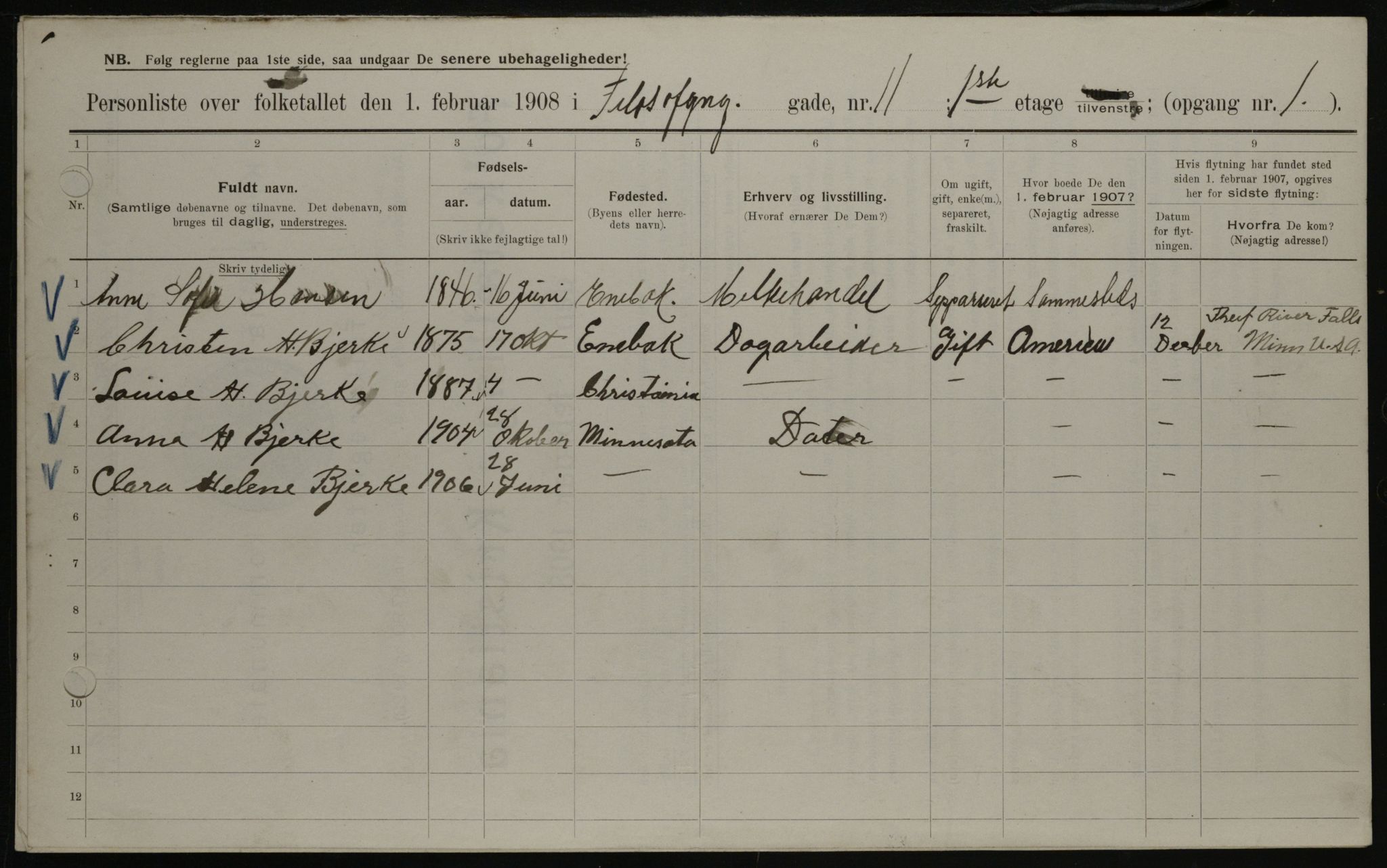 OBA, Municipal Census 1908 for Kristiania, 1908, p. 21953