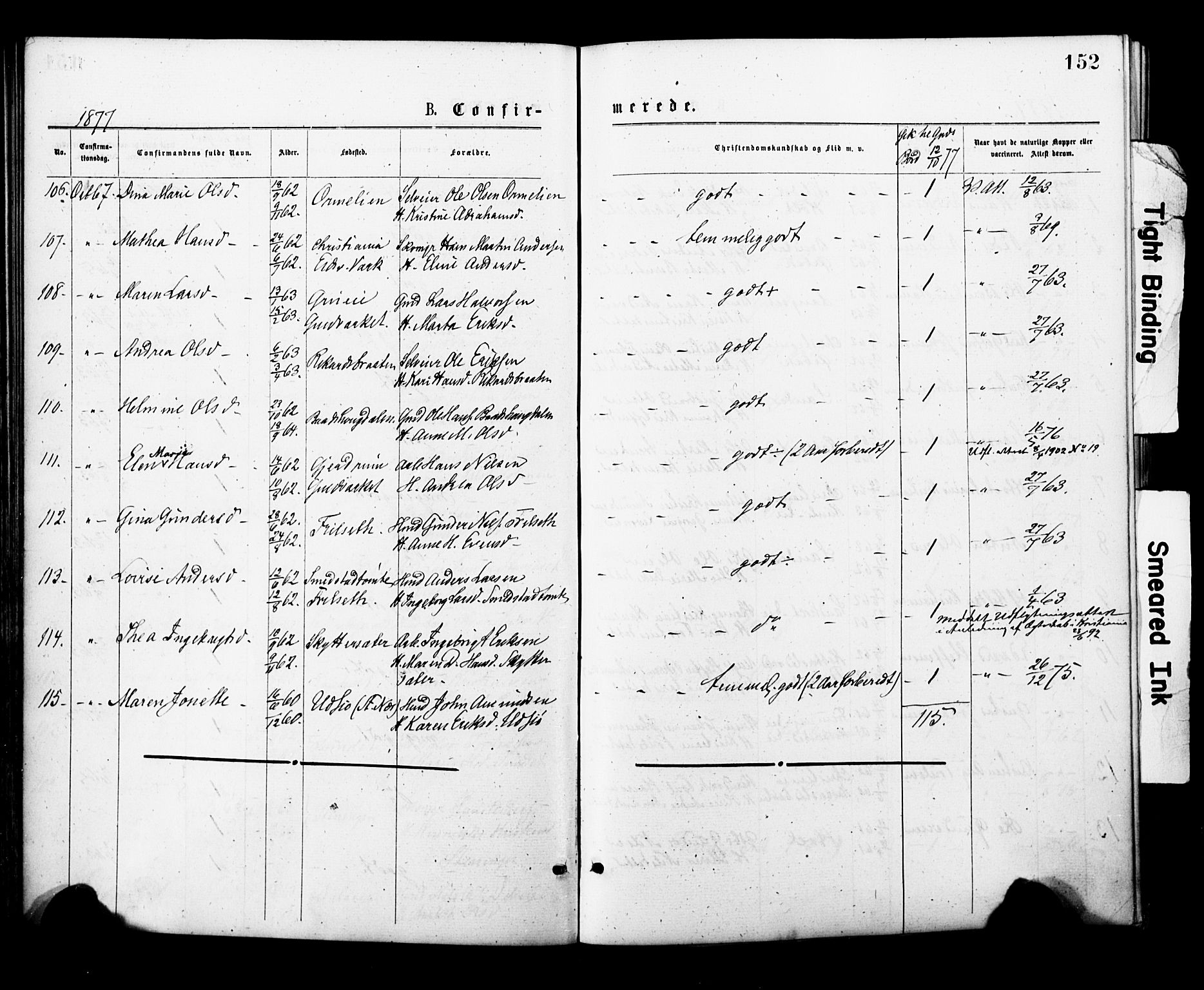 Eidsvoll prestekontor Kirkebøker, AV/SAO-A-10888/F/Fa/L0001: Parish register (official) no. I 1, 1877-1881, p. 152